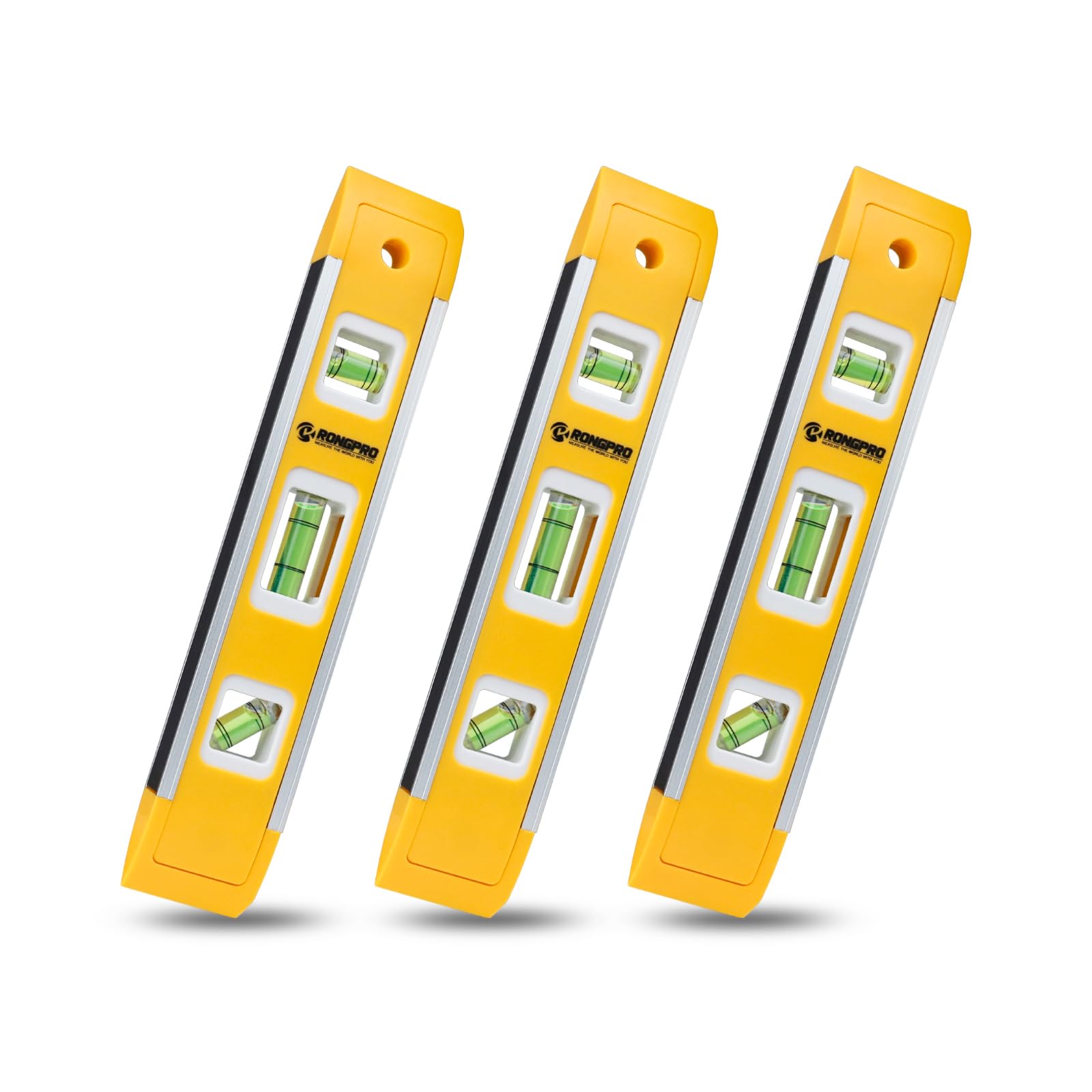 RONGPRO 9 Inch Torpedo Level, Magnetic Box Level with 45°/90°/180° Bubbles, Shock Resistant Bubble Level Tool for Measuring - 3 PCS