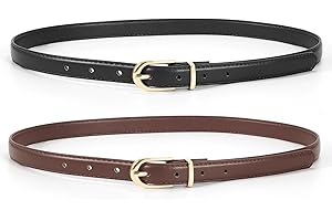 JASGOOD Women's Delicate Faux Leather Skinny Belt with Gold Alloy Buckle