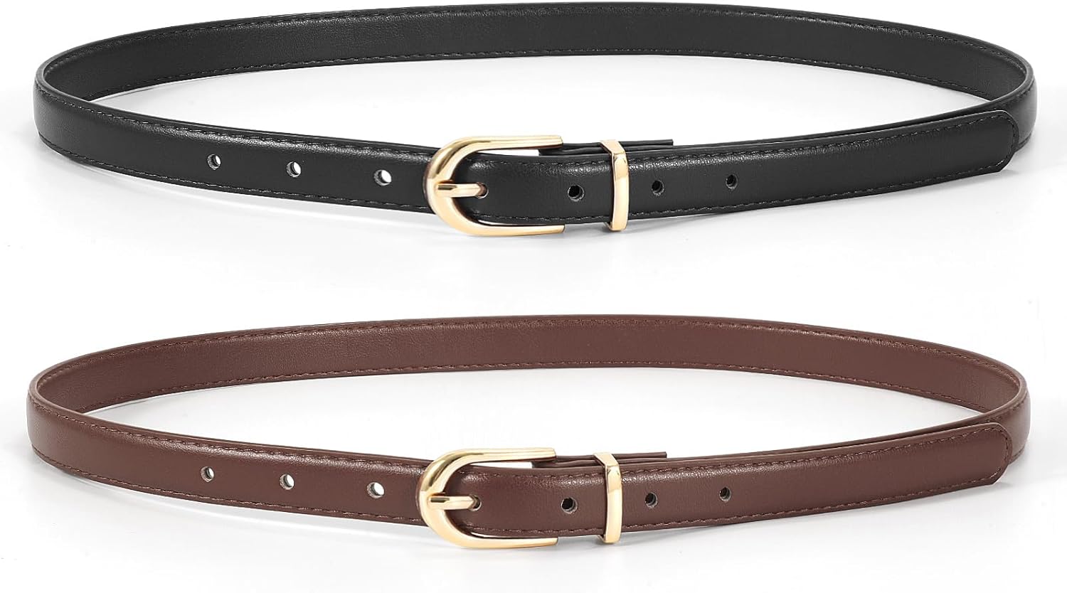 JASGOOD 2 Pack Womens Skinny Leather Belt Ladies Thin Faux Leather Belt with Gold/Silver Buckle for Jeans Dress Pants