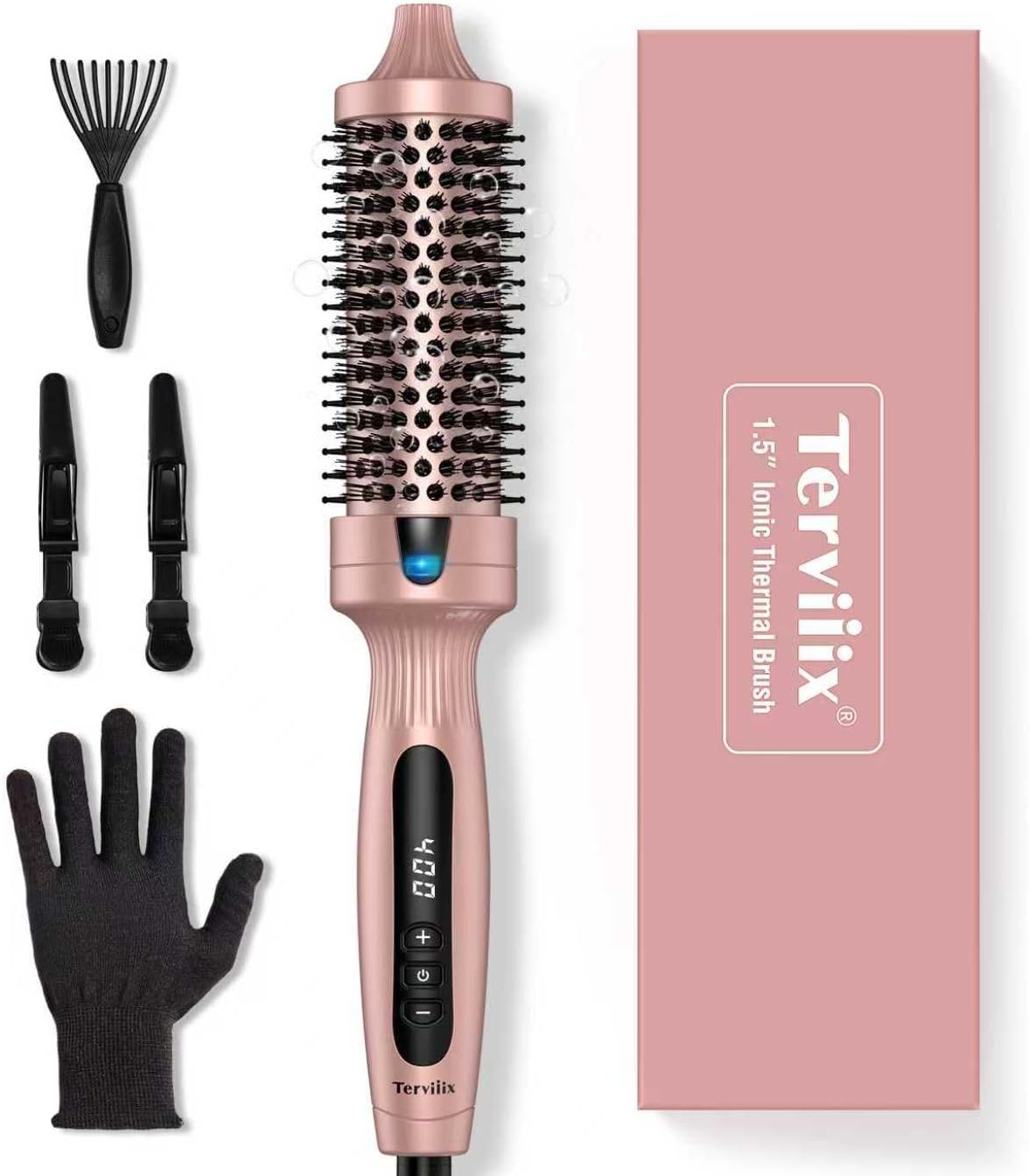 Terviiix Thermal Hot Brush for Voluminous Style, Quick Heating Ceramic Tourmaline Ionic Curling Iron, Digital Display 9 Temperatures, Dual Voltage, 1.5 Inch