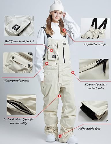 Miniatura 5 de Overol de esquí para mujer y hombre, impermeable, pantalones de esquí con aislamiento a prueba de viento, pantalones de snowboard para exteriores