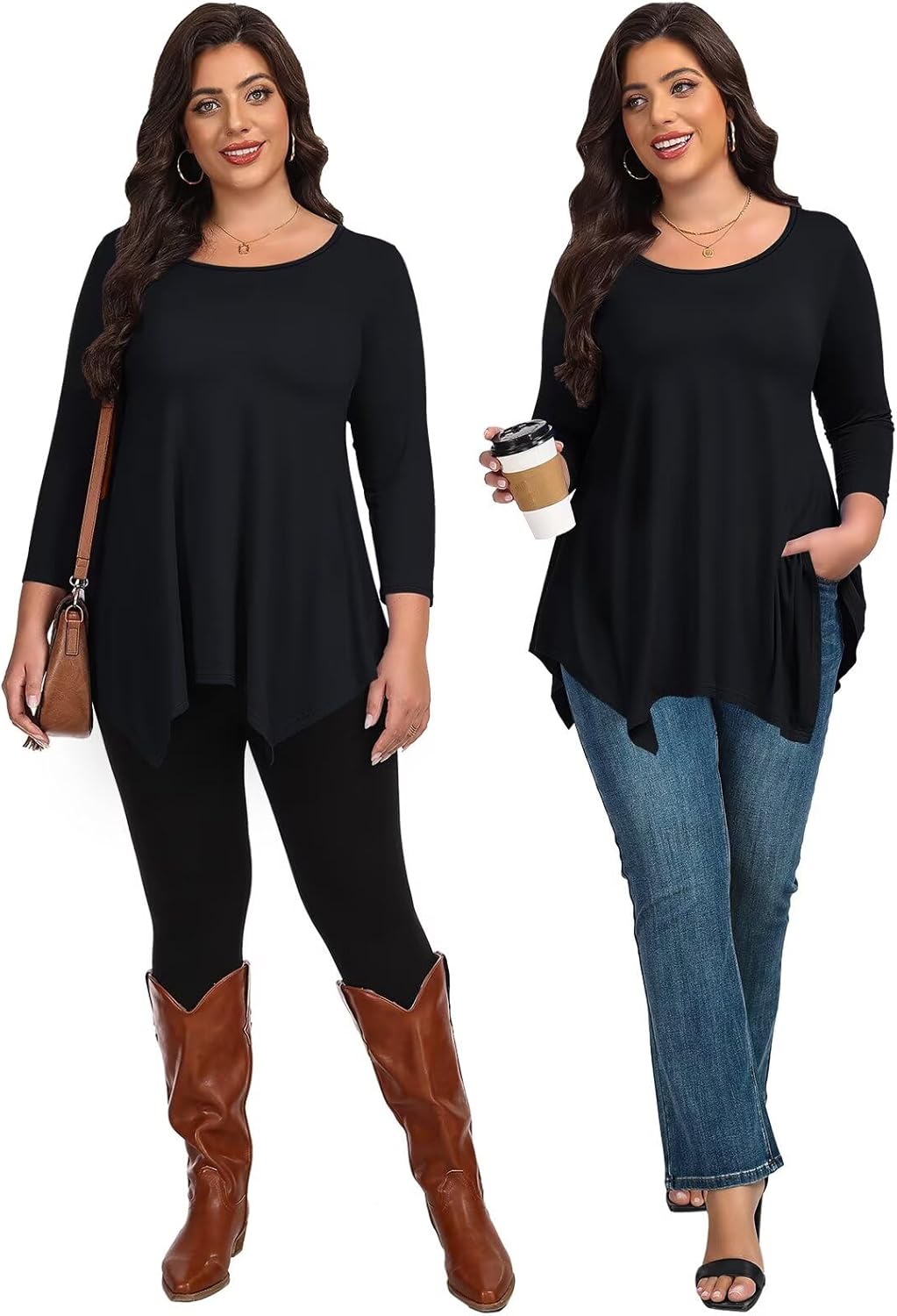 LARACE Plus Size Tops for Women 3/4 Sleeve Shirts Tunic Tops Loose Fit Basic Lady Clothes - Image 2