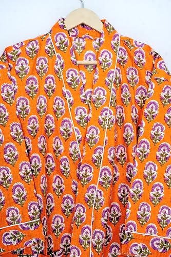 Image of Pure 100% Cotton Robe For Womens Bathrobe Dressing Gown Long sleepwear Free Size Kimono