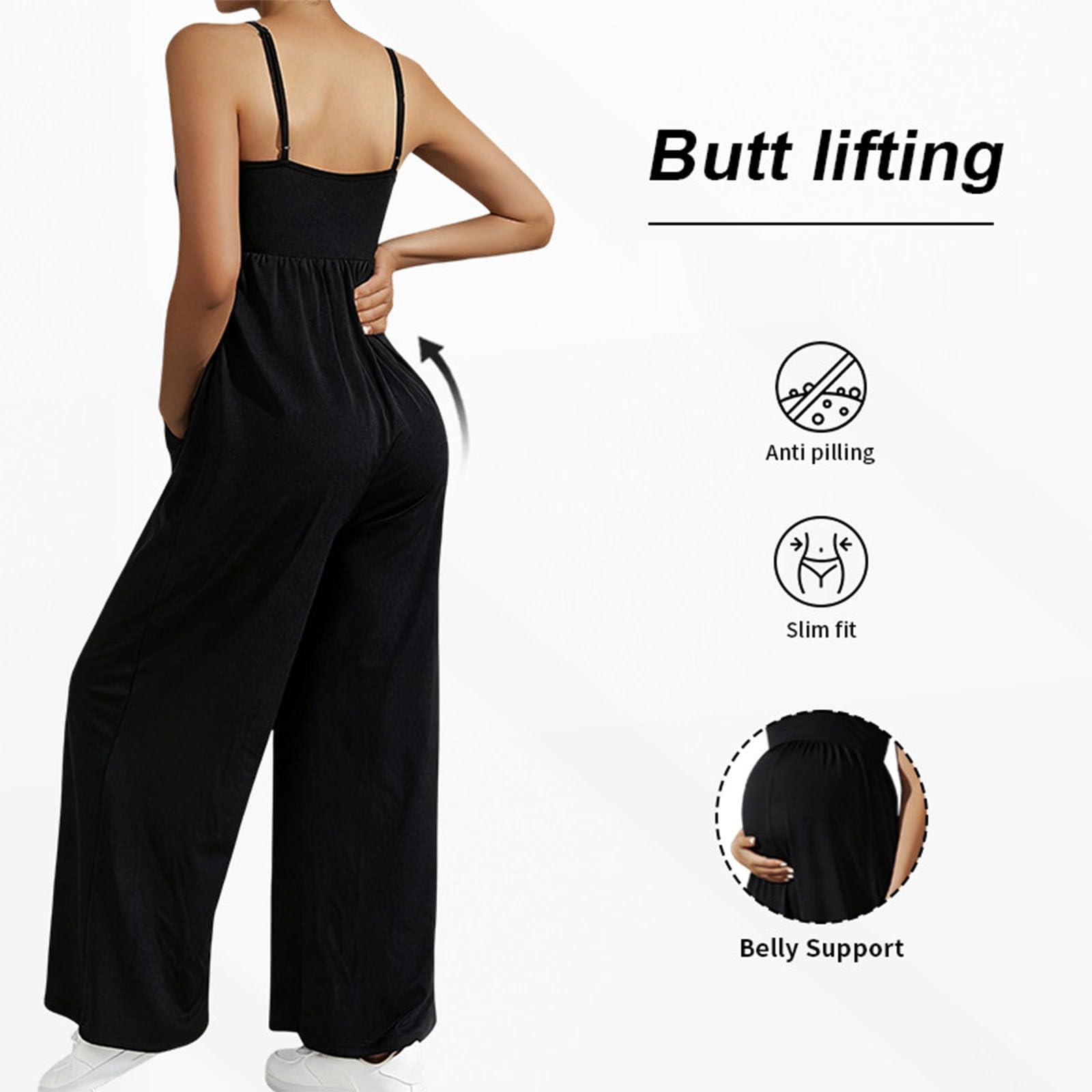 Salopette Premaman Donna S-XL Elegante Moda Scollo a U Tuta Premaman Donna Pantaloni Larghi Lunghi Comoda Jumpsuit Playsuit Overall Gamba Larga Casual per maternità