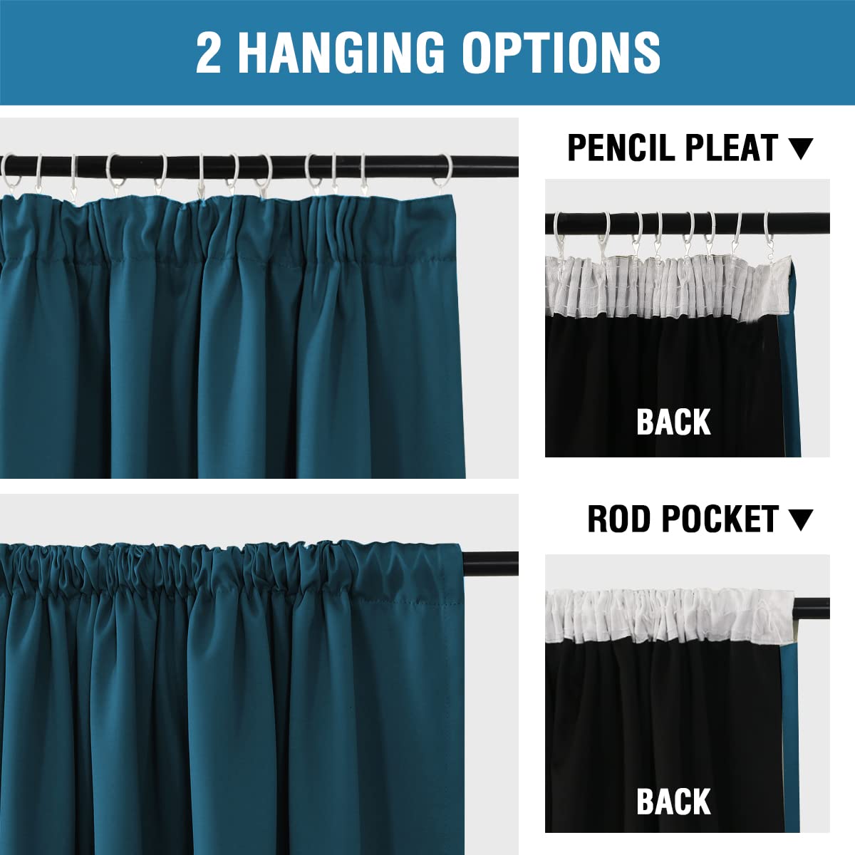 BellaHills 100% Blackout Curtains for Bedroom Thermal Insulated Curtains & Drapes Blackout Curtain Pencil Pleat Curtain for Living Room with Black Liner 2 Panels Set - Image 3