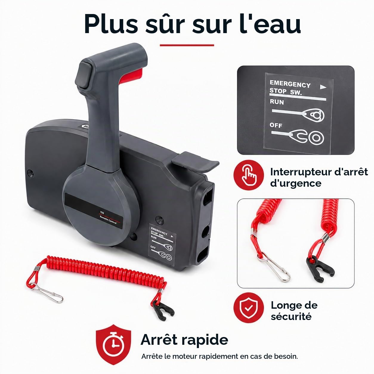 Boîte de commande à distance pour moteur hors-bord, boîte de commande pour bateau avec levier d'accélérateur et commande de régulateur, boîte de commande latérale pour moteur hors-bord, levier de