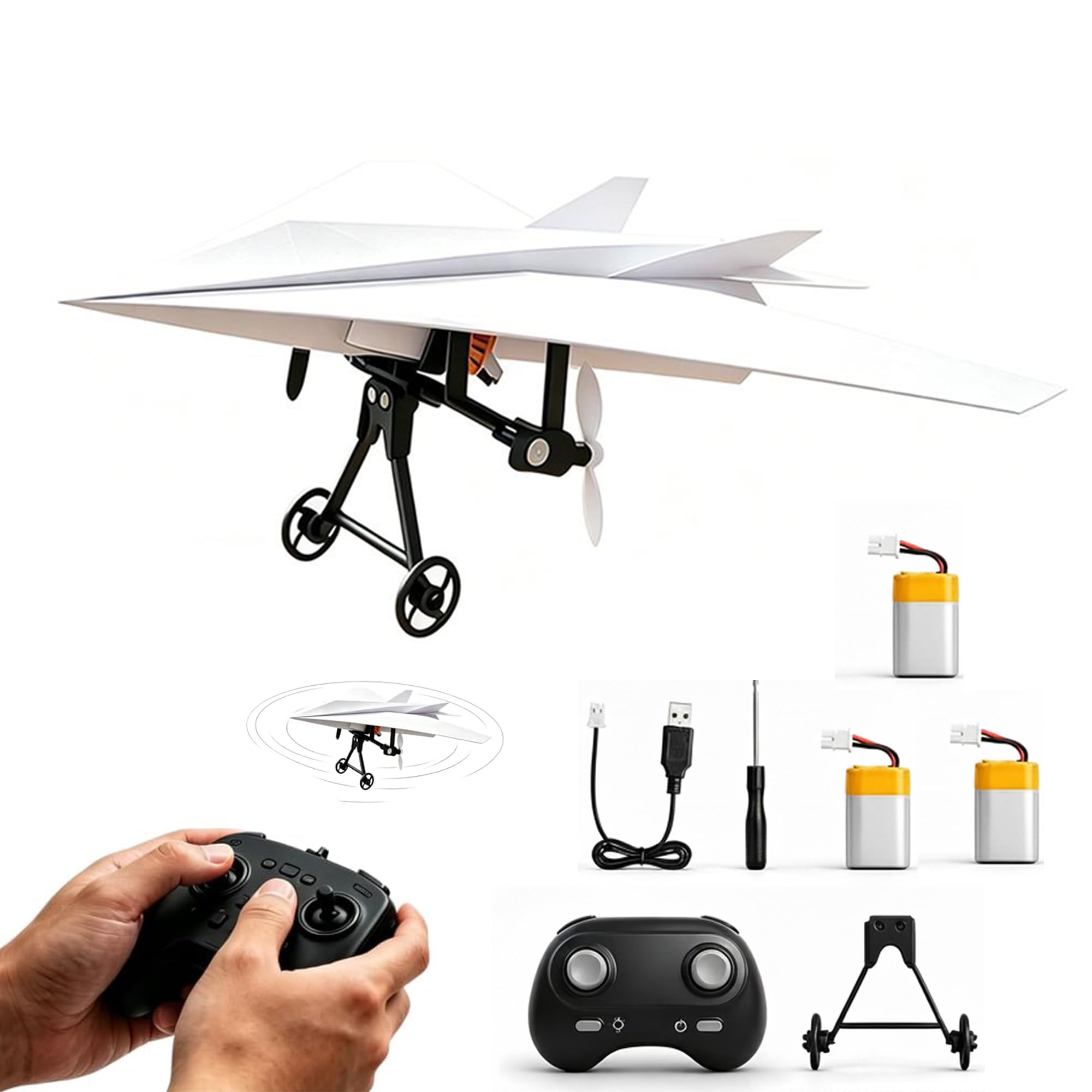 RC Paper Airplane Kit with Gyro Stabilizer - DIY Electric Remote Control Plane with Dual Propellers | 2.4GHz Motorized Flying STEM Toy, Outdoor Glider Gift for Kids and Adults