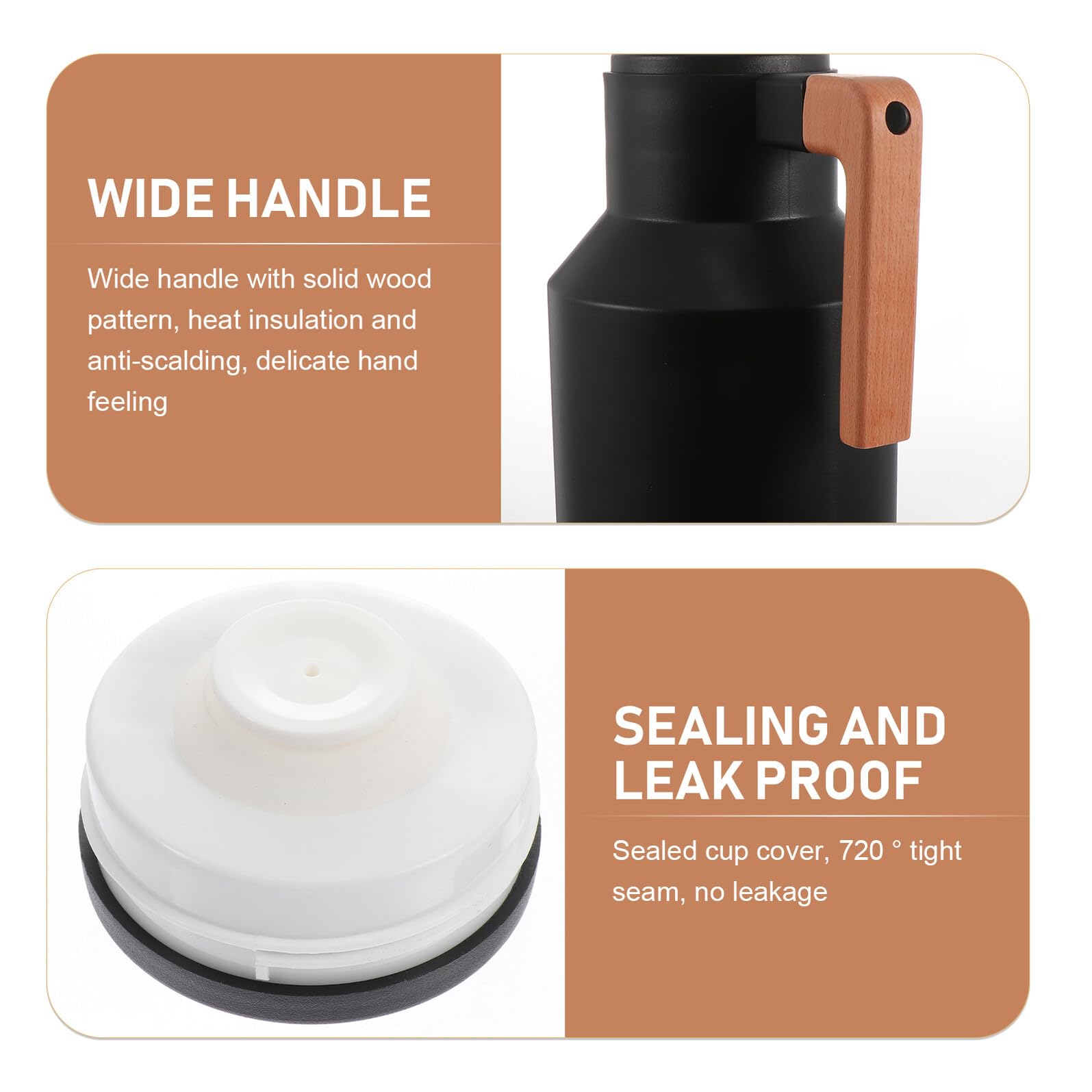 Kettle Térmico Aislamiento Botella de Agua Doméstica para Oficina Camping y Picnic Diseño Sencillo Negro Apto para Líquidos Calientes y Fríos