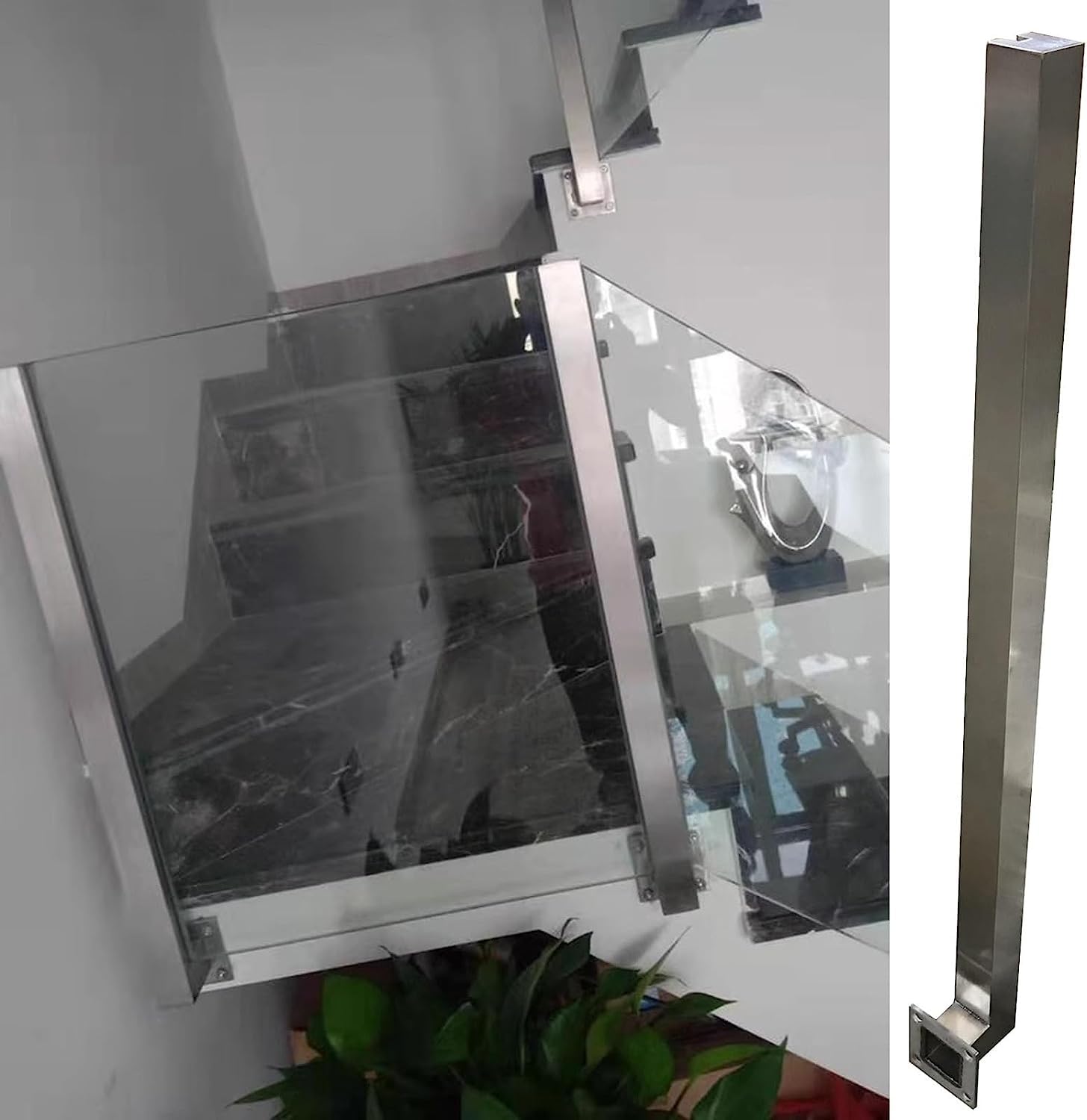LWJSOCP Stainless Steel Staircase Handrail Post with Glass Side Mount Kit - 75cm (29.5in) Left End Railing Clamp Bracket for Outdoor Steps & Balconies