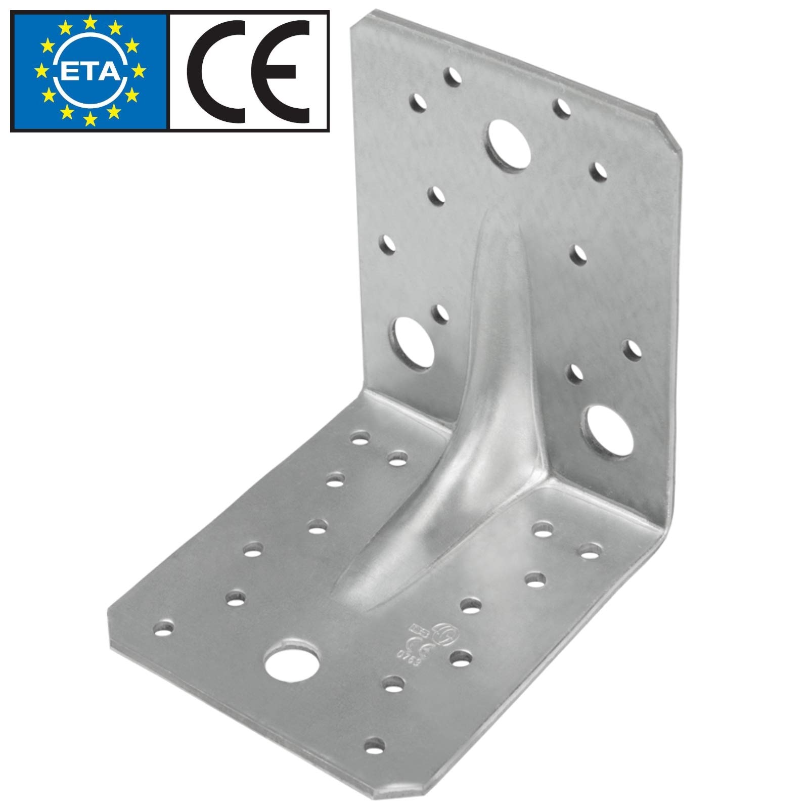 100 Stück Schwerlast Winkelverbinder 105 x 105 x 90 x 3 Winkel Bauwinkel mit Steg Sicke Rippe CE + ETA Zulassung