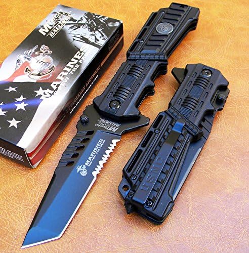 Officially Licensed USMC Marines Spring Assisted P/Knife Tanto Point Blade MA1001B