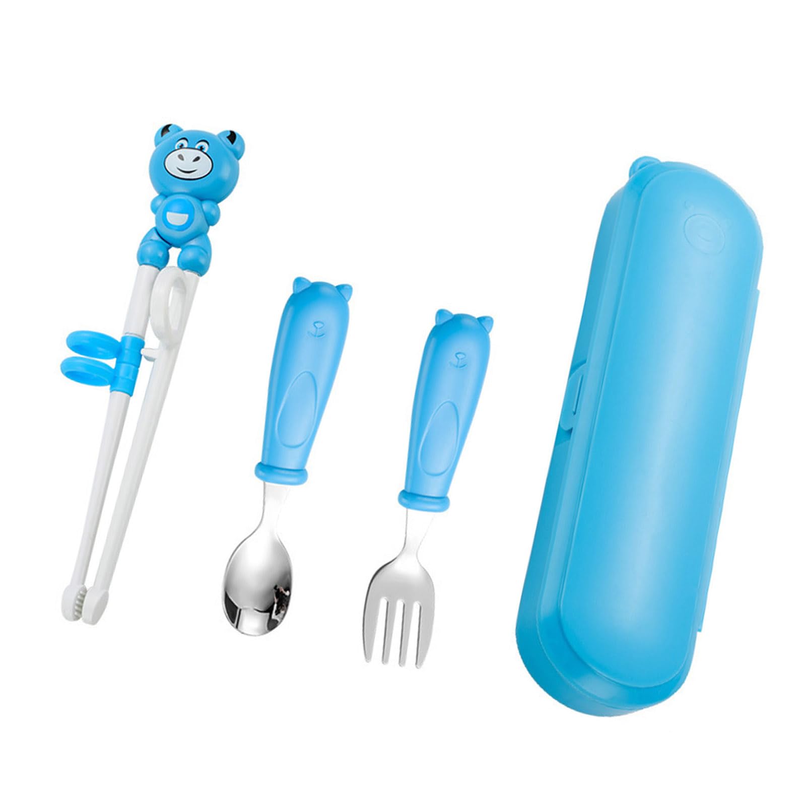 Msioytog Kids Dining Utensils Set Includes Chopsticks Fork Spoon Elegant Cartoon Animal Tableware with Carry Case Children ' s Chopsticks Set