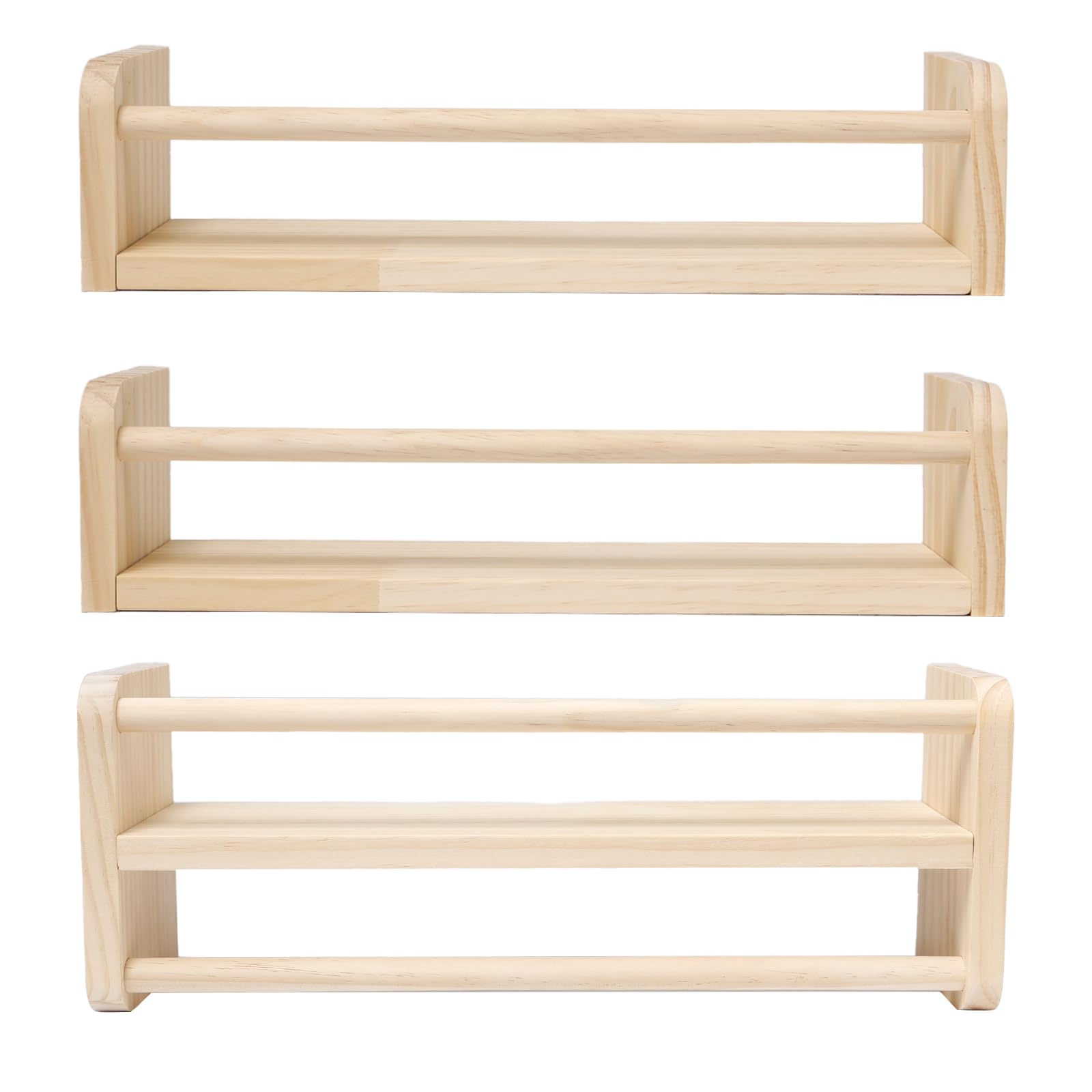 3 Piezas 40cm Estantes Flotantes para Guardería Estanteria Libros con Barra Protectora Flotantes Baldas Pared Madera Pino Madera Estantes Organizadores de Libros für Libros de Cuentos,Revista