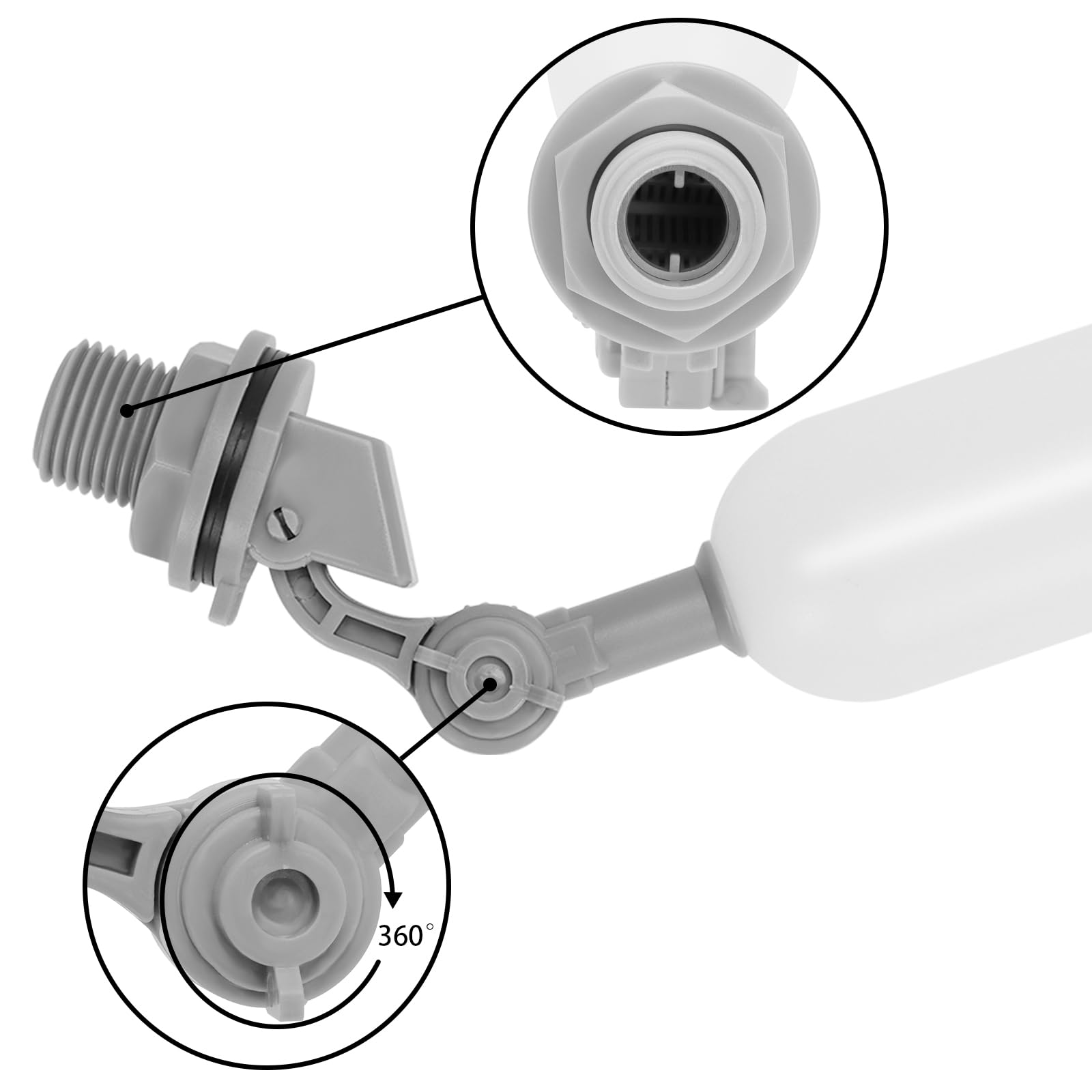 GOVALVE PVC Float Ball Valve - 1/2 Inch Mini Plastic Water Float Ball Valve with Adjustable Arm for Water Level Control to Water Tank (Pack of 2)