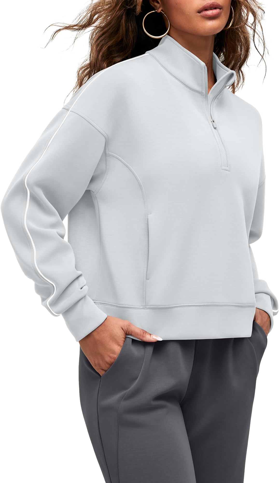 Smoofit Modal Soft Women's Half-Zip Sweatshirts Pullover Mock Neck Casual Tops with Pockets