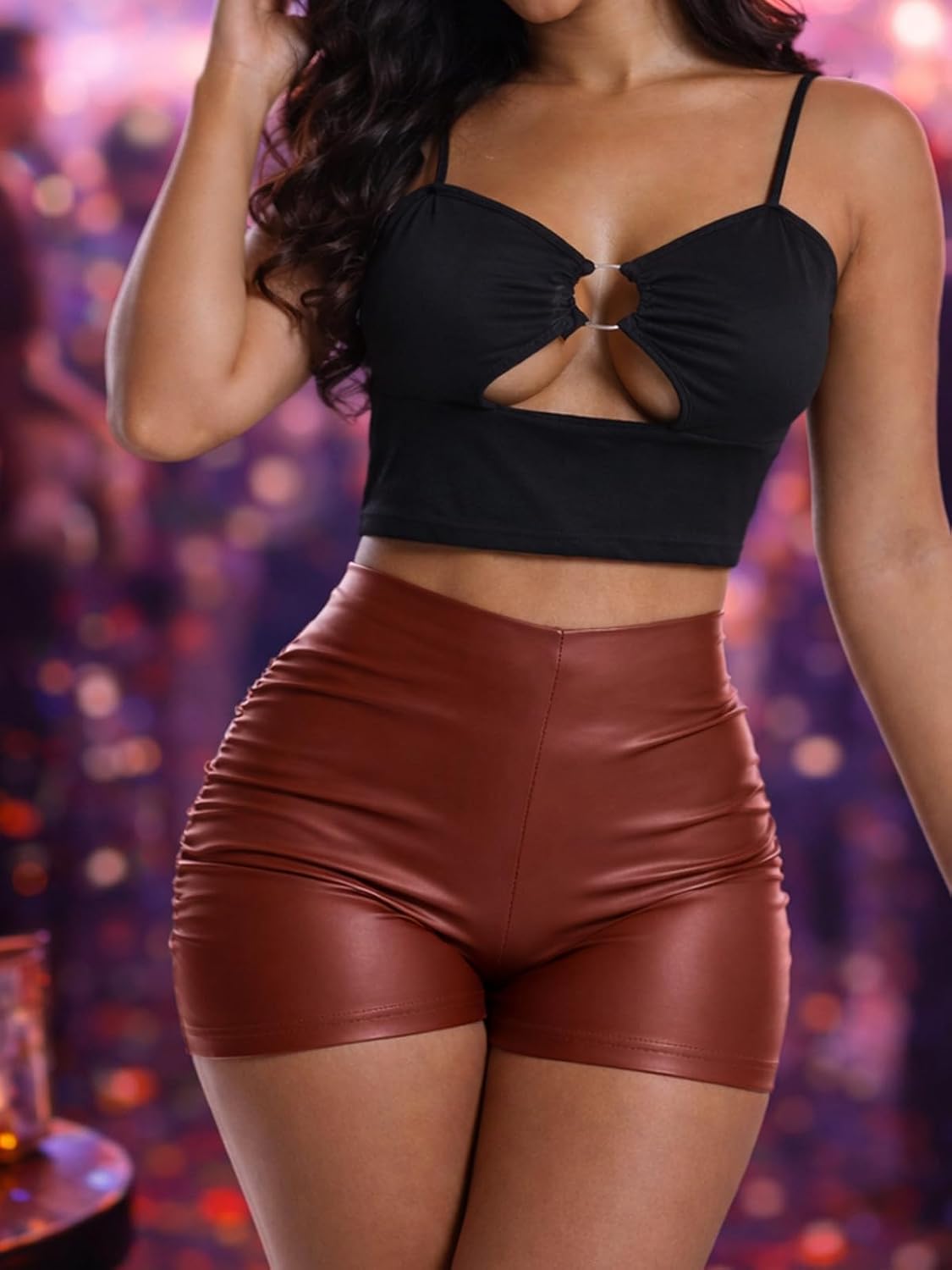Women's Ruched Faux Leather Shorts High Waist Sexy Stretch Mini Booty Hot Shorts
