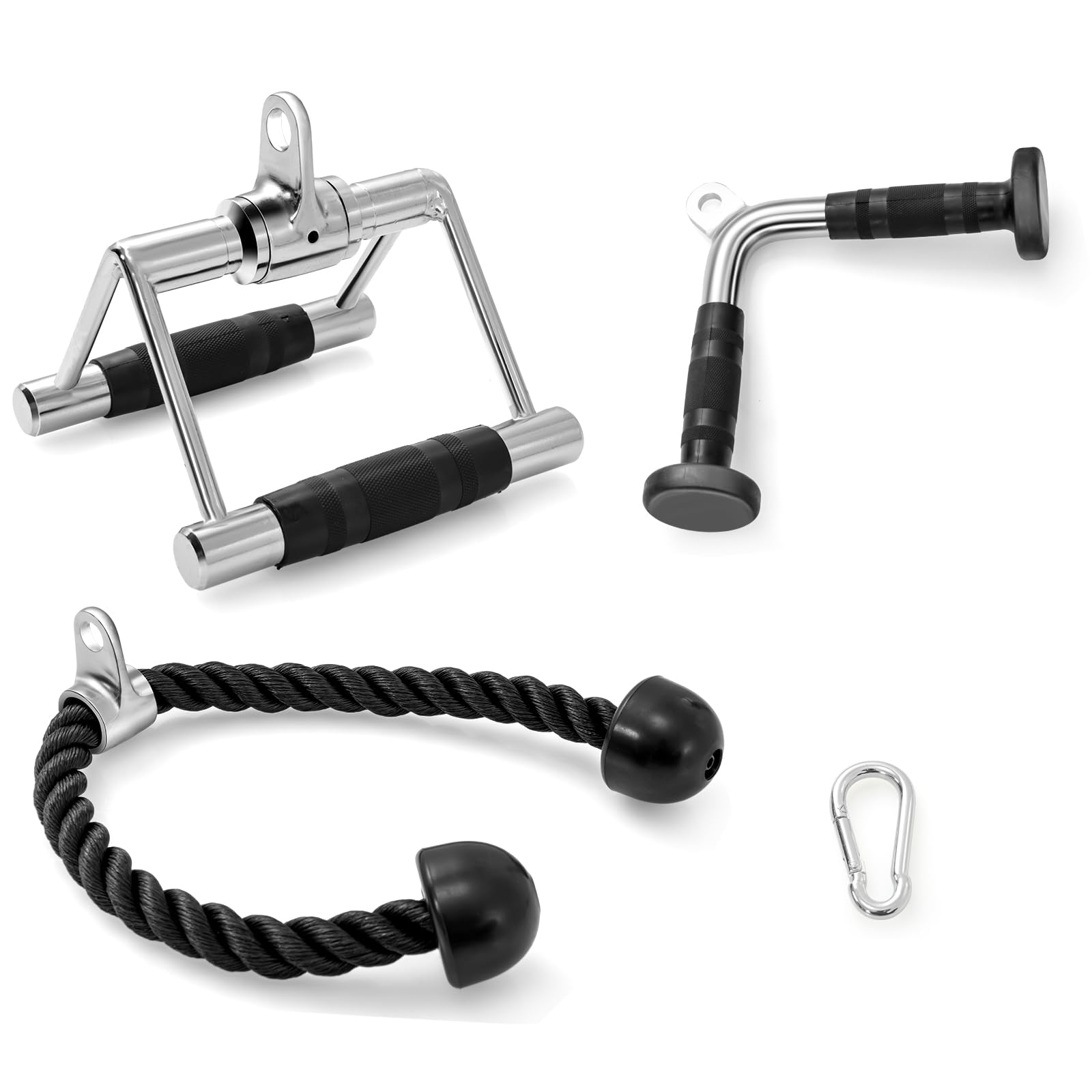 KOMFOTTEU 3 Accessori per Macchina a Cavi, Triangolo Pulley per Palestra, Impugnature Palestra Set Multifunzione con Corda per Tricipiti, Maniglia a V, Allenamento in Gym