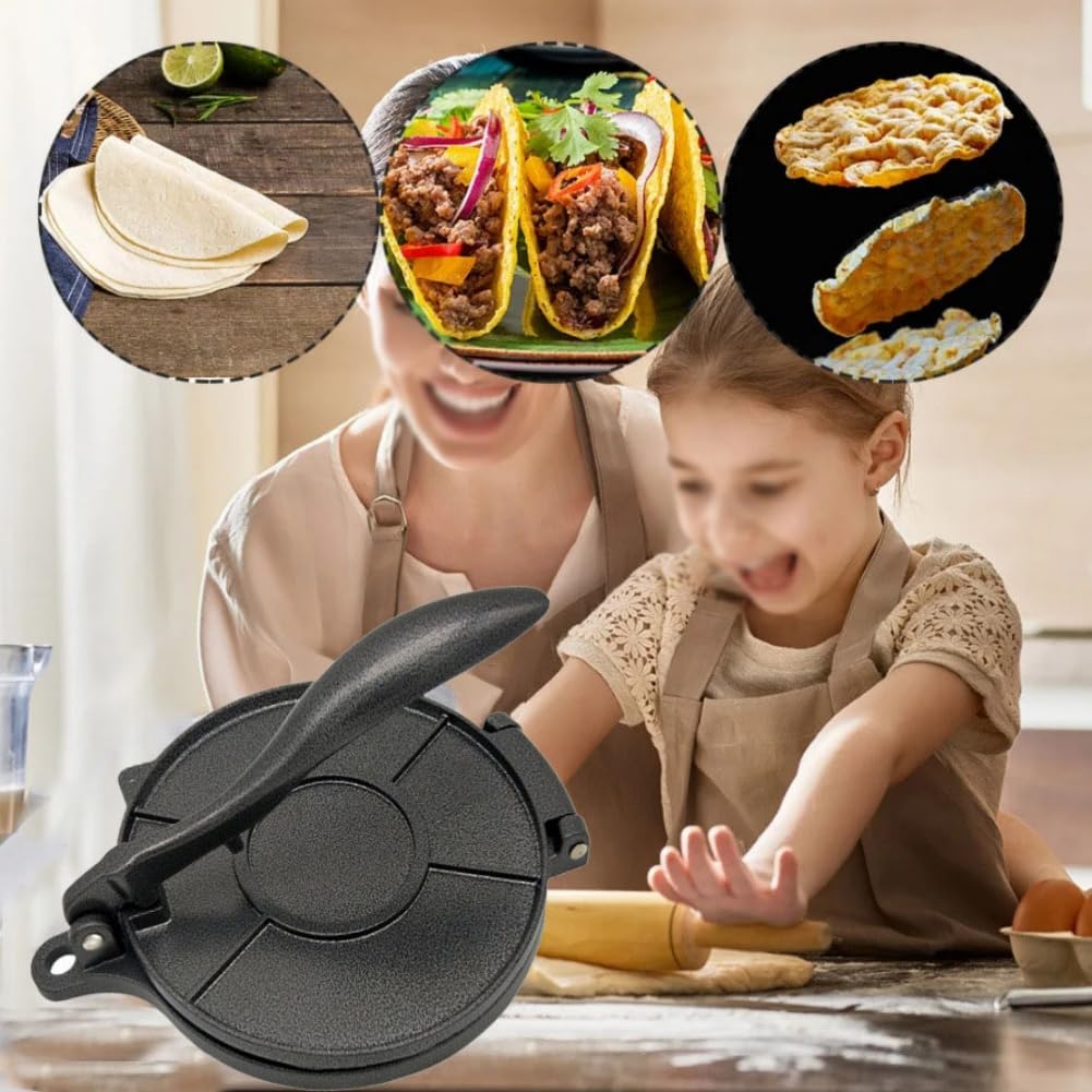 Genérico Prensa de Tortillas, 20cm/16cm, Aluminio Negro, Multifunción, Versátil