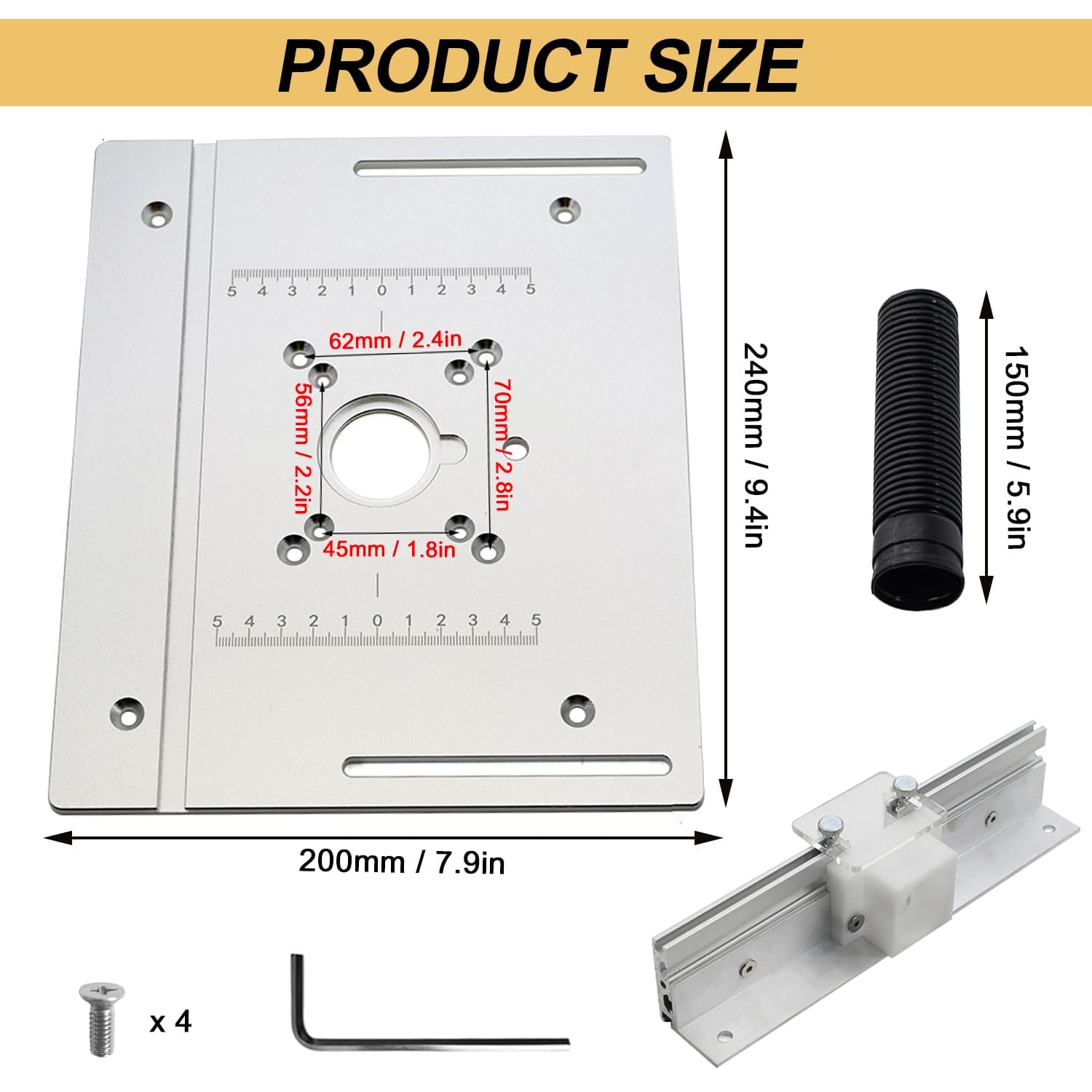 Table Défonceuse Plaque Aluminium Set, Table Fraisage Insert Avec Support de Torsion Coudé, Défonceuse Plaque, Defonceuse A Bois Accessoire pour Fraisage Rainurage Finition