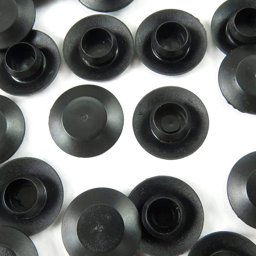 100 Black Flush Mount Plastic Hole Plugs - 3/8" Hole, 3/4" Head For Body & Sheet Metal