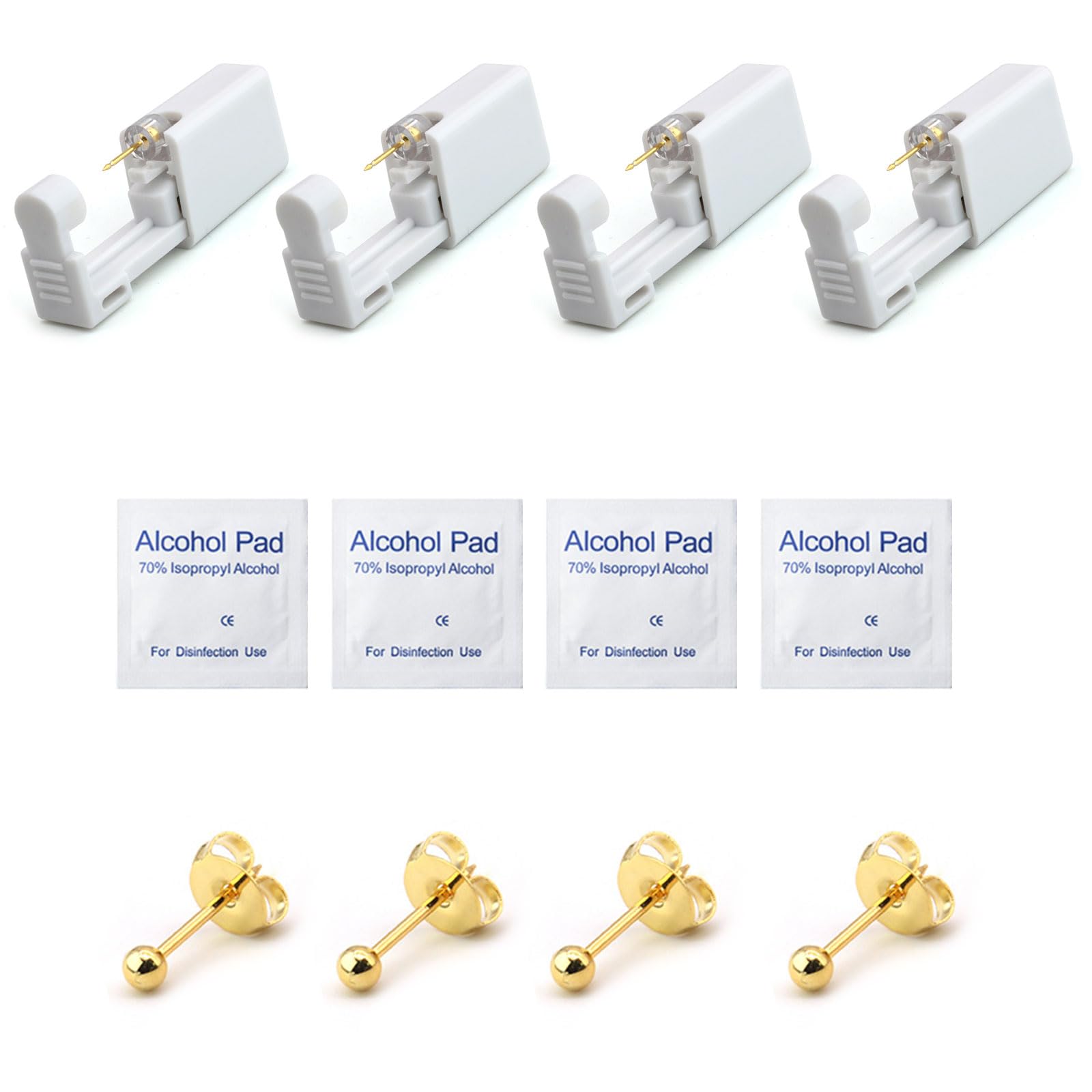 Pistolas para Perforar la Oreja Desechables Sin Dolor Portátil Oro 4pcs