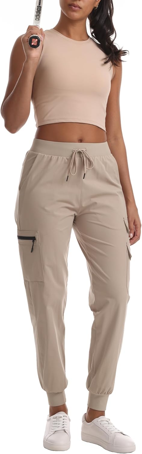 Women's Lightweight Cargo Pants with Pockets Water Resistant Athletic Travel Hiking Joggers for Casual Golf Camping