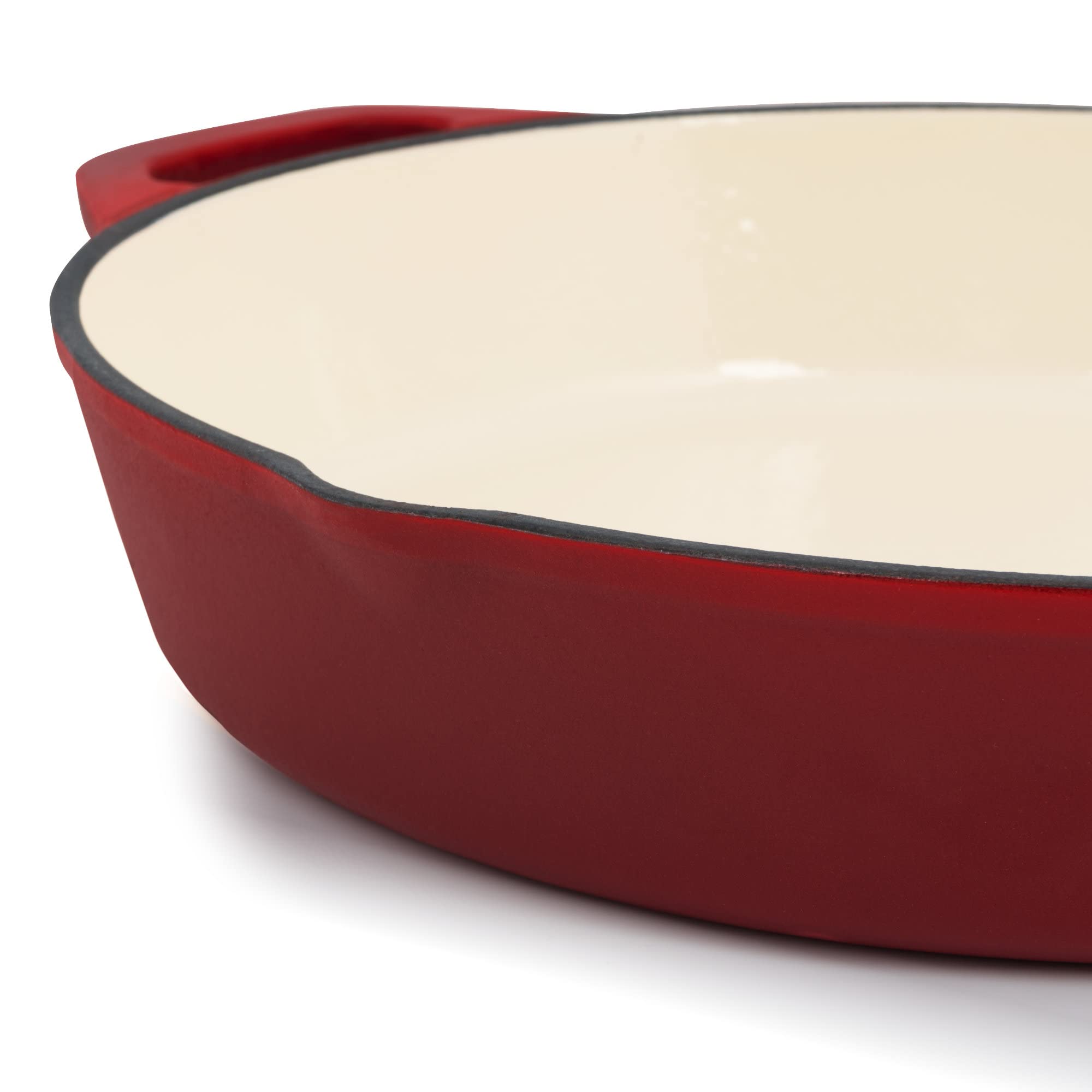 Mahlzeit Poêle en fonte émaillée avec couvercle - Diamètre : 29,5 cm - Dark Cherry - Poêle à frire avec deux becs - Couvercle - Poêle universelle, poêle en fonte, poêle avec couvercle