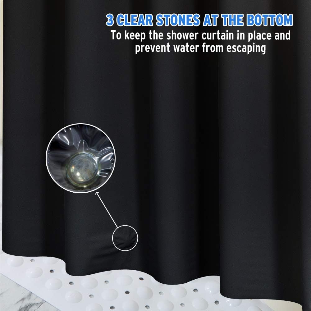 Amazer 2 Pack Shower Curtain Liners,72''W x 84''H EVA Shower Curtain with Heavy Duty Clear Stones and Grommet Holes, Waterproof Thick Bathroom Plastic Shower Curtains Without Chemical Odor - Black