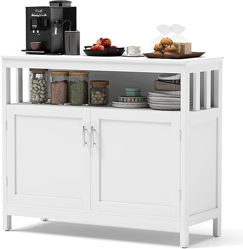 Miniatura 10 de Gabinete de buffet con almacenamiento, barra de café con puertas, mesa de consola de aparador de cocina, estante ajustable, almacenamiento de licor