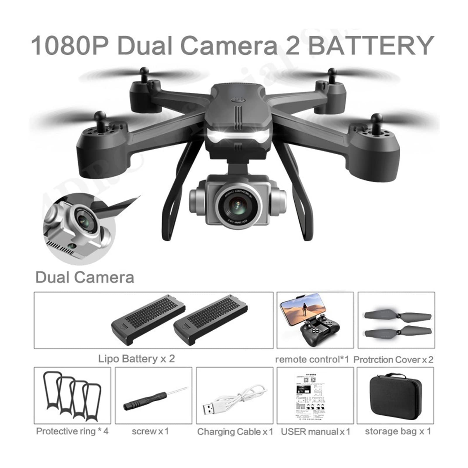 Dron Drone 4k Zawód HD Kamera szerokokątna 1080P WiFi FPV Drone Podwójna kamera Wysokość Utrzymuj drony Kamera Helikopter Zabawki (Kolor: 1080P-Podwójna kamera-3B Rozmiar: 1) (Podwójna kamera 1080P)