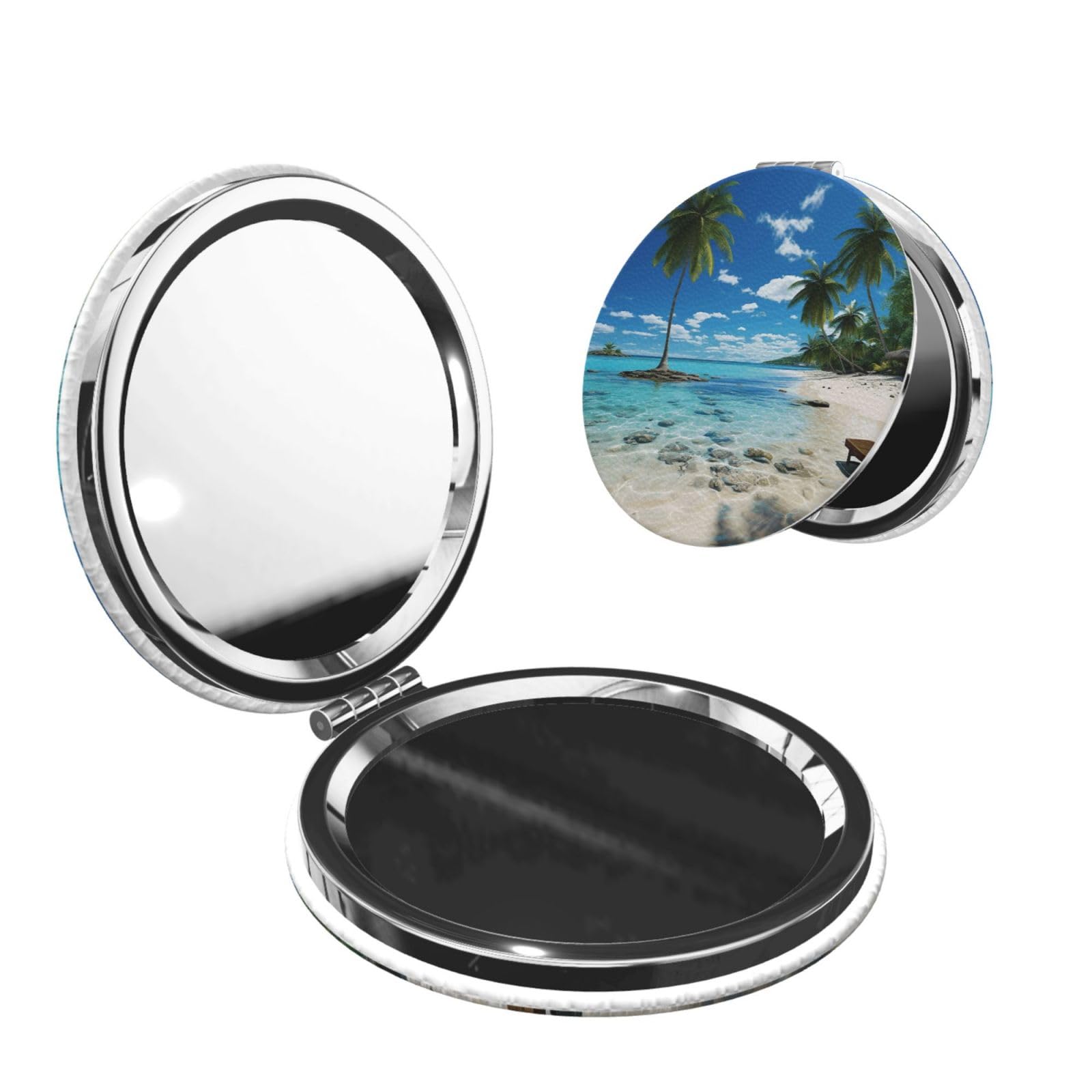 DWVTSLH Beach Palm Tree Compact Mirror for Purse, Double-Sided 2X/1X Magnifying Mirror for Women Men, Travel Makeup Mirror for Handbag, Handheld Vanity Mirror for Gift