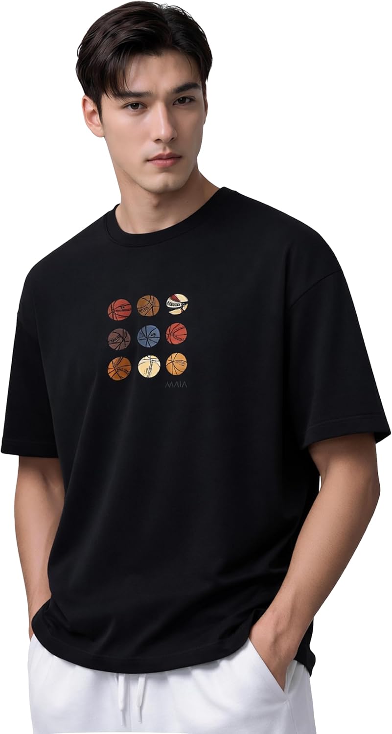KlothoMAIA Men's Basketball Design Graphic T-Shirt, Oversize, Cotton Fabric