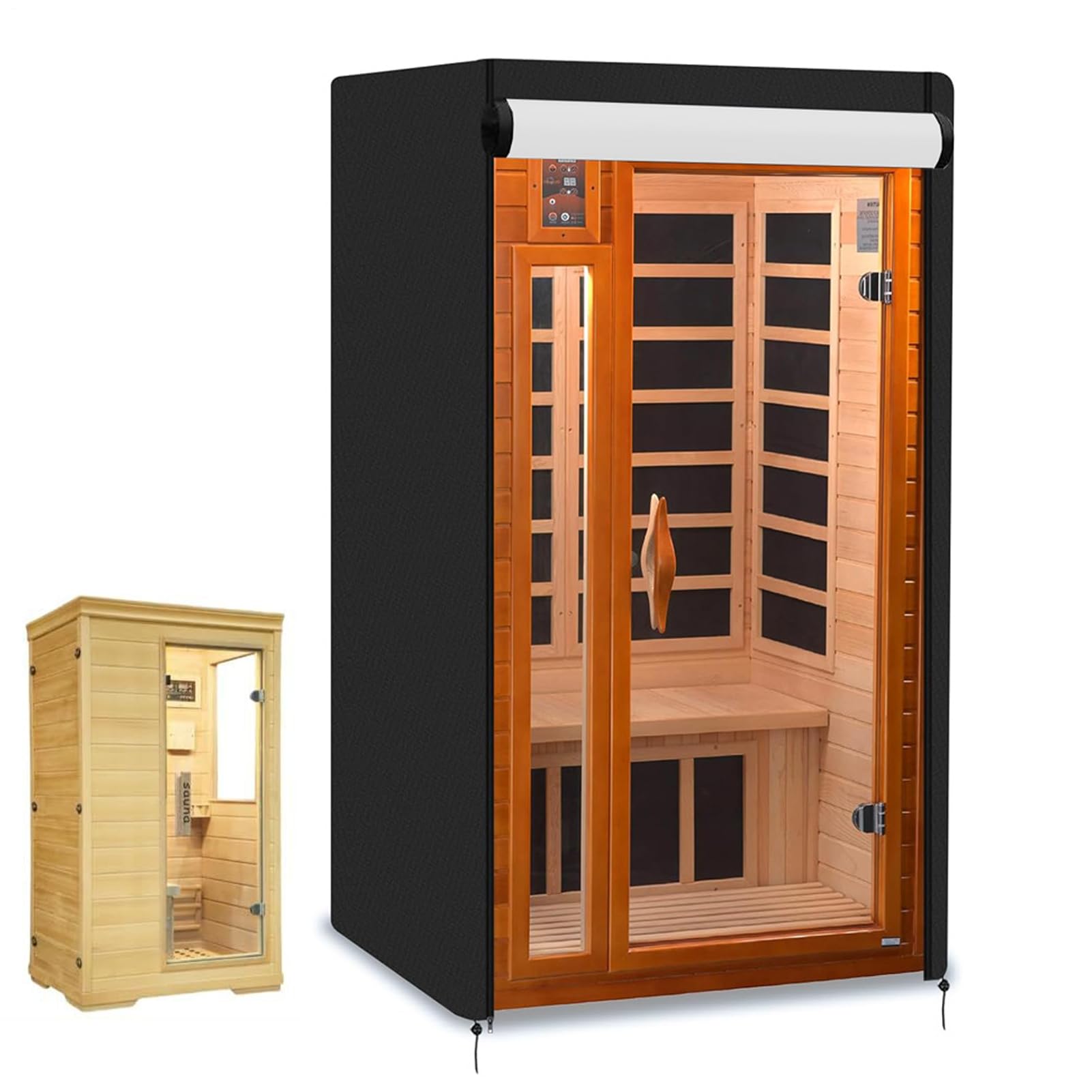 Abdeckhaube für Outdoor Sauna Wasserdicht - UV-beständig & Reißfest Schutzhülle - Premium Oxford-Gewebe Gartensauna Abdeckung Schwarz - Staubdicht & Wetterfest für Infrarotkabine & Heimsauna