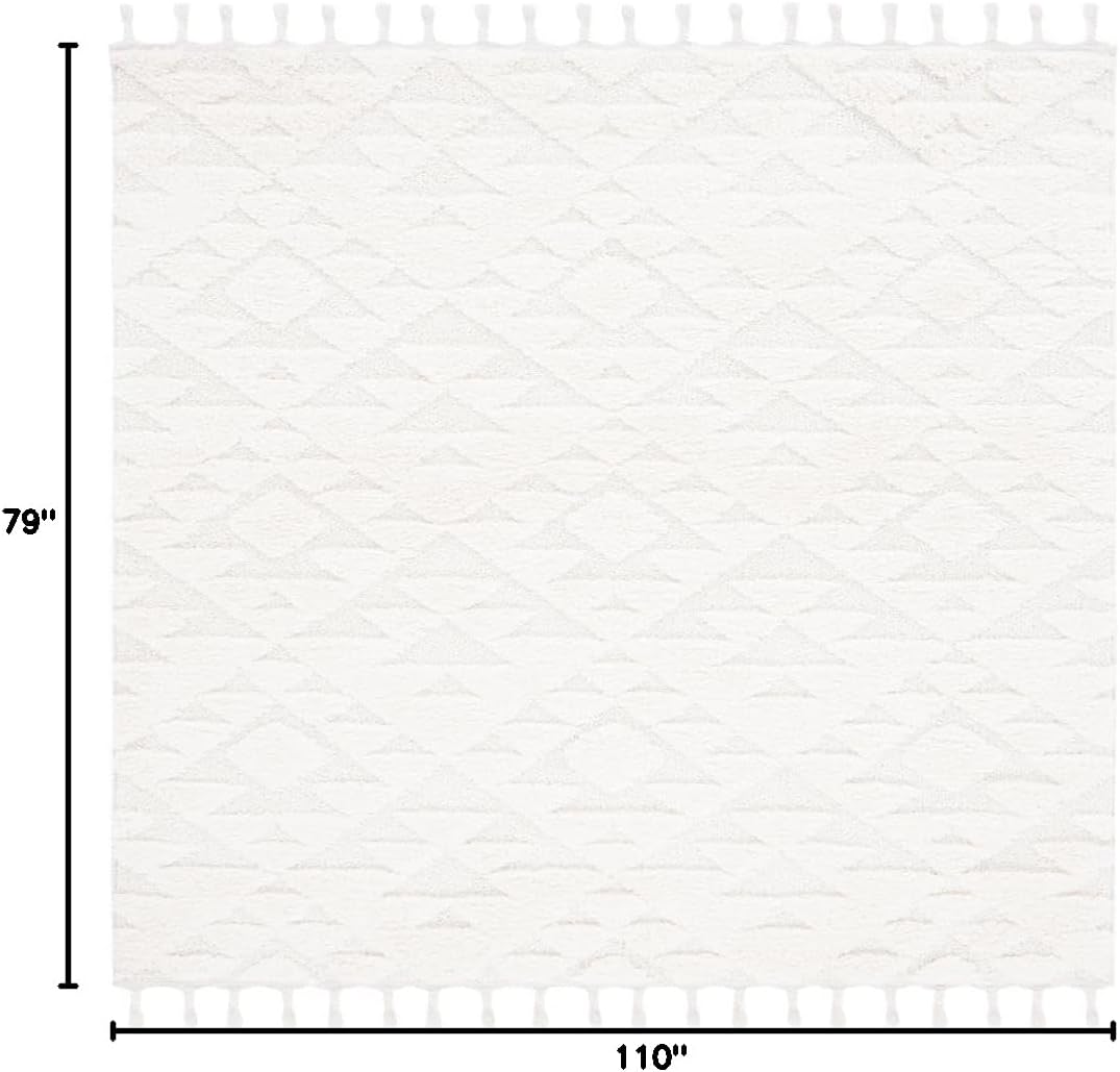 SAFAVIEH Moroccan Tassel Shag Collection Area Rug - 4' Round, Ivory & Grey, Non-Shedding & Easy to Clean, Plush High-Low Texture, Ideal for Living Room, Bedroom, Dining Space (MTS688F)