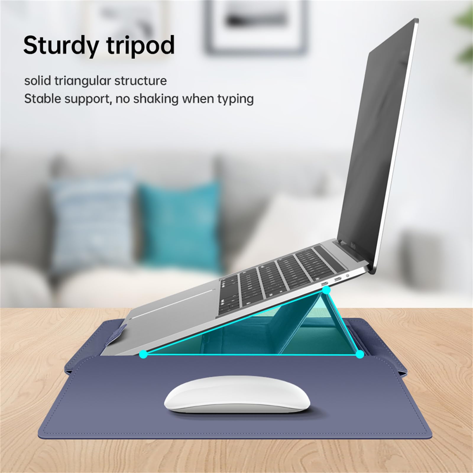 IVY 15 16 Inch Portable Laptops Sleeves with Handbag Stand Phone Holder Storage Bag Mouse Pad for Macbook Air Pro Retina M1 M2 Surface HP Lenovo Dell ASUS Acer Samsung Laptops Bag Case Cover - Blue
