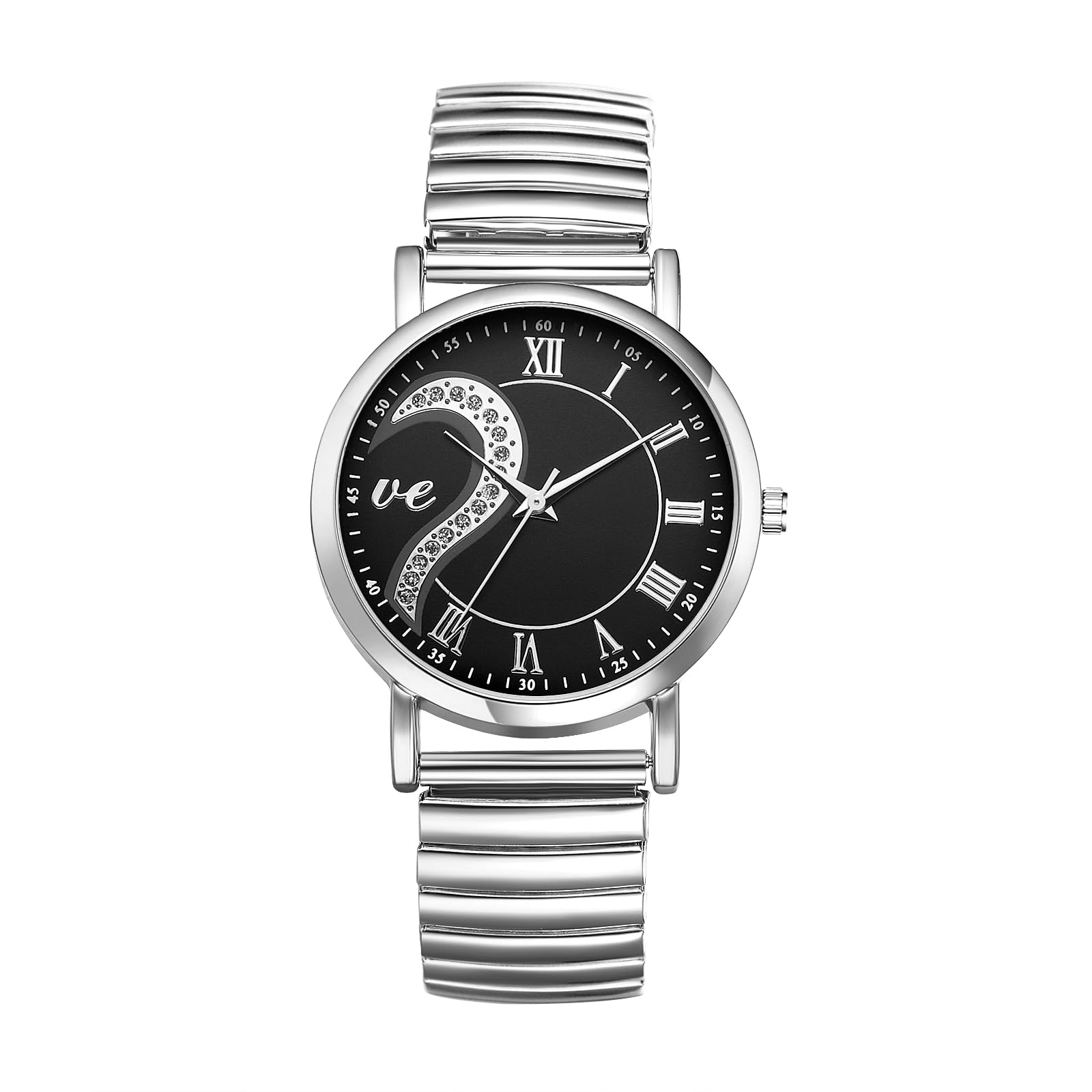 Avaner Elastic Strap Couple Watches: Stretch Band His and Her Analog Quartz Stainless Steel Bangle Wrist Watches for Men Women