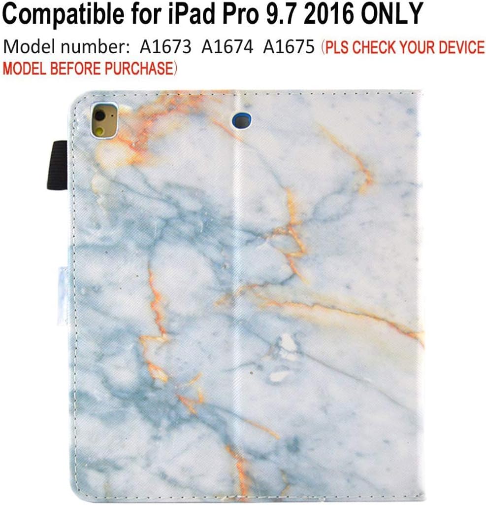 JZCreater Case for iPad Pro 9.7 2016- Kickstand Flip Wallet Case with Auto Sleep/Wake Leatherette Protective Case Cover, Marble00