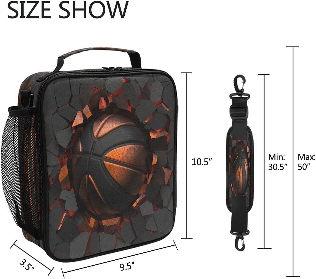 Lunch Bag Insulated Lunch Box Bag Art Painting Sports Ball Basketball Crash Cooler Tote Bag for Girls Boys Students School - Image 4