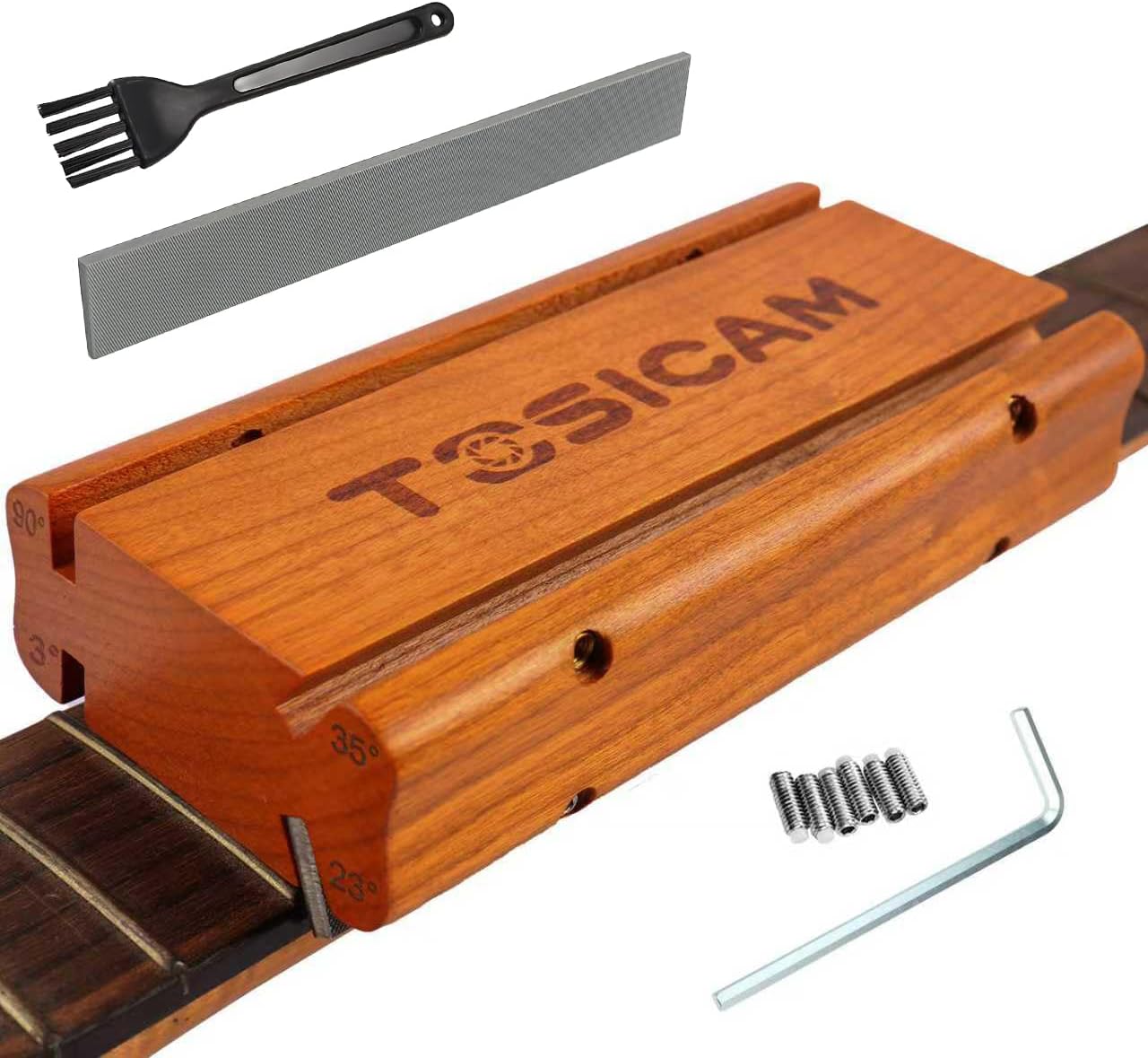 Guitar Fret End Beveling File, 4 in 1 3/23/35/90 Degree fret file - Guitar Bass Fret End Dressing, Guitar Fret Crowning End Bevel File Luthier Tools for Rounding, Shaping and Deburring (GF-4in1)