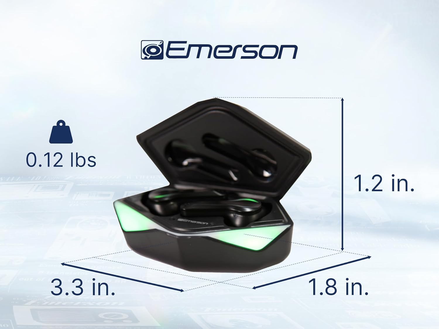 Emerson EG-1501 True Wireless Gaming Earbuds with Low-Latency Audio, Built-in Microphone, Bluetooth 5.1 Connectivity, RGB LED Lighting, and Noise-Cancellation – Perfect for Gaming and Streaming