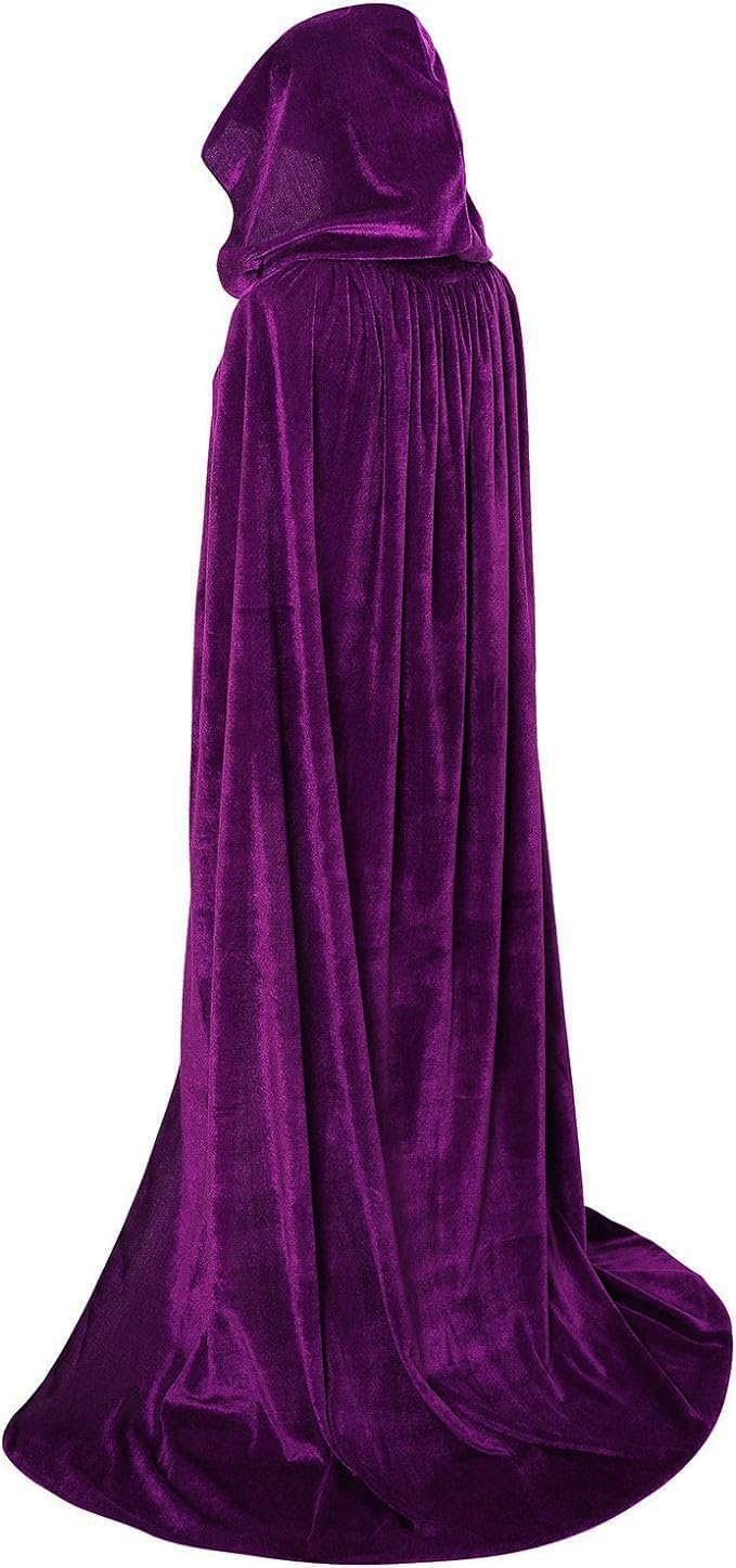 Unisex Hooded Cloak Full Long Velvet Cape for Halloween Cosplay Costumes