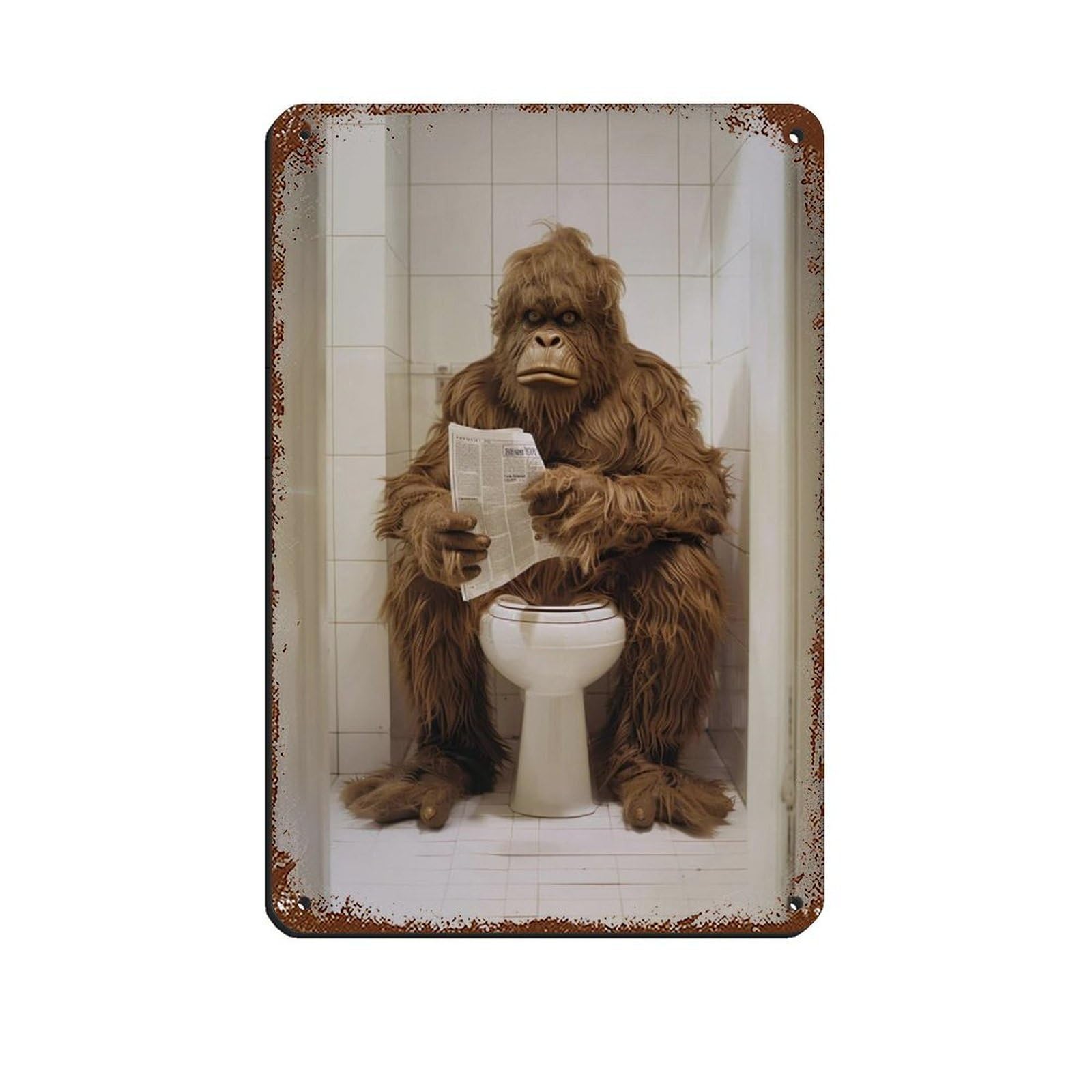 Lxwnze 20L X 30W Cm Sasquatch Sitting On The Toilet Reading A Newspaper (1) Tin Sign Vintage Metal Pub Club Cafe Bar Home Wall Art Decoration Poster Retro 8X12inch(20X30cm)