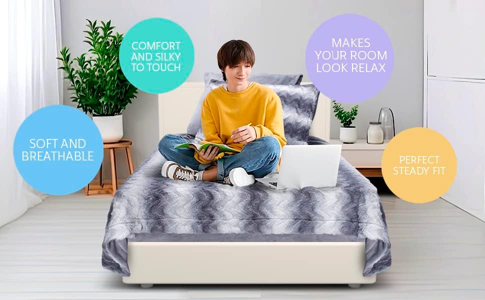 Miniatura 8 de Juego de ropa de cama de 4 piezas de felpa de terciopelo extra suave, tamaño individual, sábana de microfibra ultrasuave de lujo, con 2 fundas de