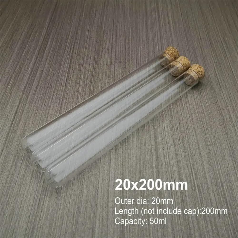 Tubo de vidrio de laboratorio de 20 mm de diámetro exterior, fondo redondo, espesado, reactivo de vidrio con tapón de corcho.(20x150mm 20pcs)