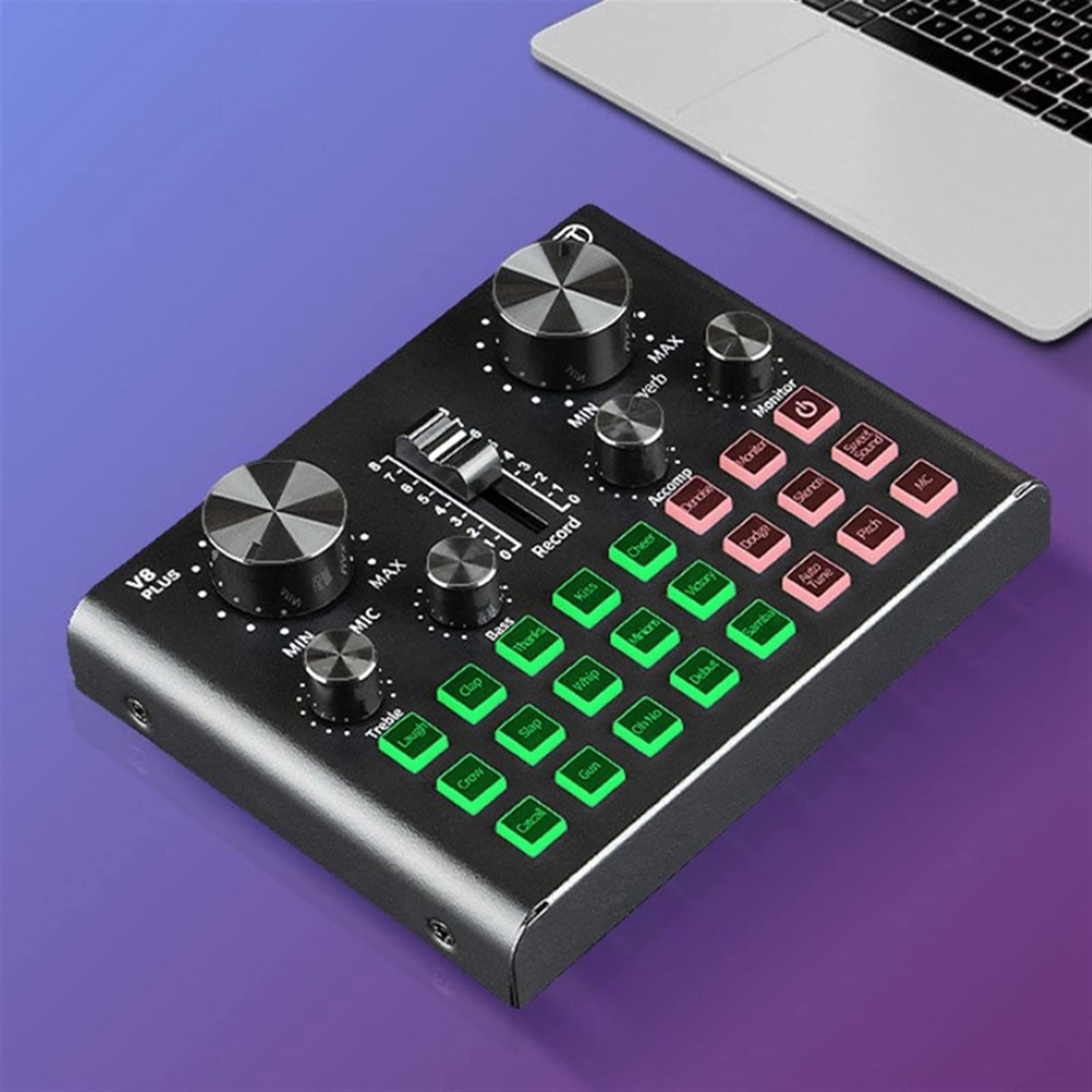 Professioneller Audiomixer, V8 Plus-Soundkarte für Live-Streaming, Voice-Changer-Soundkarte mit Mehreren Soundeffekten, Mixer für die Aufnahme