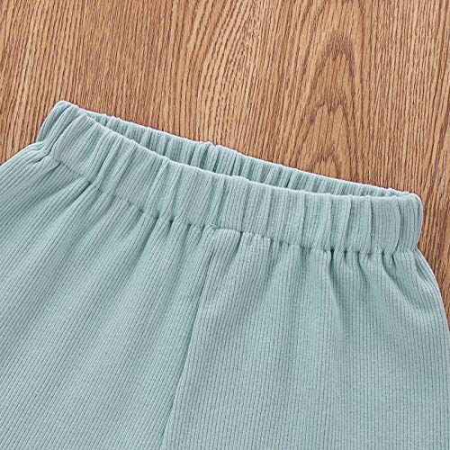 Image of Toddler Girl Clothes Summer Outfit Short Sleeve Shorts Set 12M-5T | Soft ribbed knit toddler girl outfit with breathable fabric, ruffle top, comfy shorts and stretchy fit for summer daily wear.