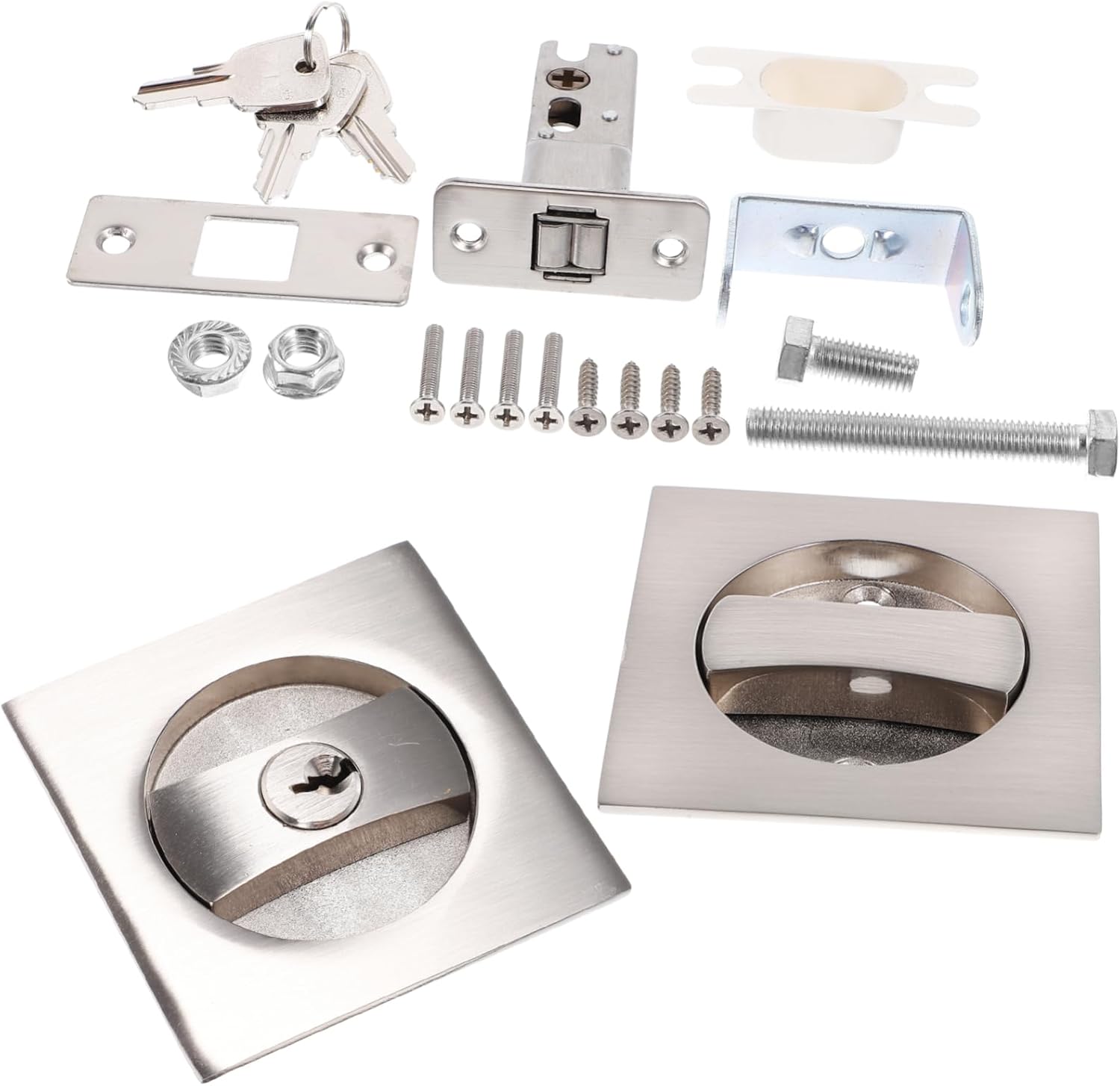 Lurrose 1set Metal Pocket Door Lock Key Invisible Door Lock for Standard Thickness