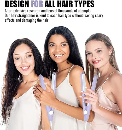 Miniatura 2 de Jonlaki Mini alisador y rizador de pelo 2 en 1, rizador de calor con placa de turmalina de cerámica, rizador de calor con placa de turmalina de