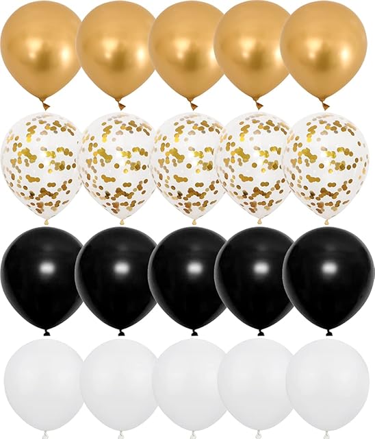 OTMVicor Metallic Gold Balloons,20 pcs Black and White Balloons,12 inch Confetti Balloons for Party