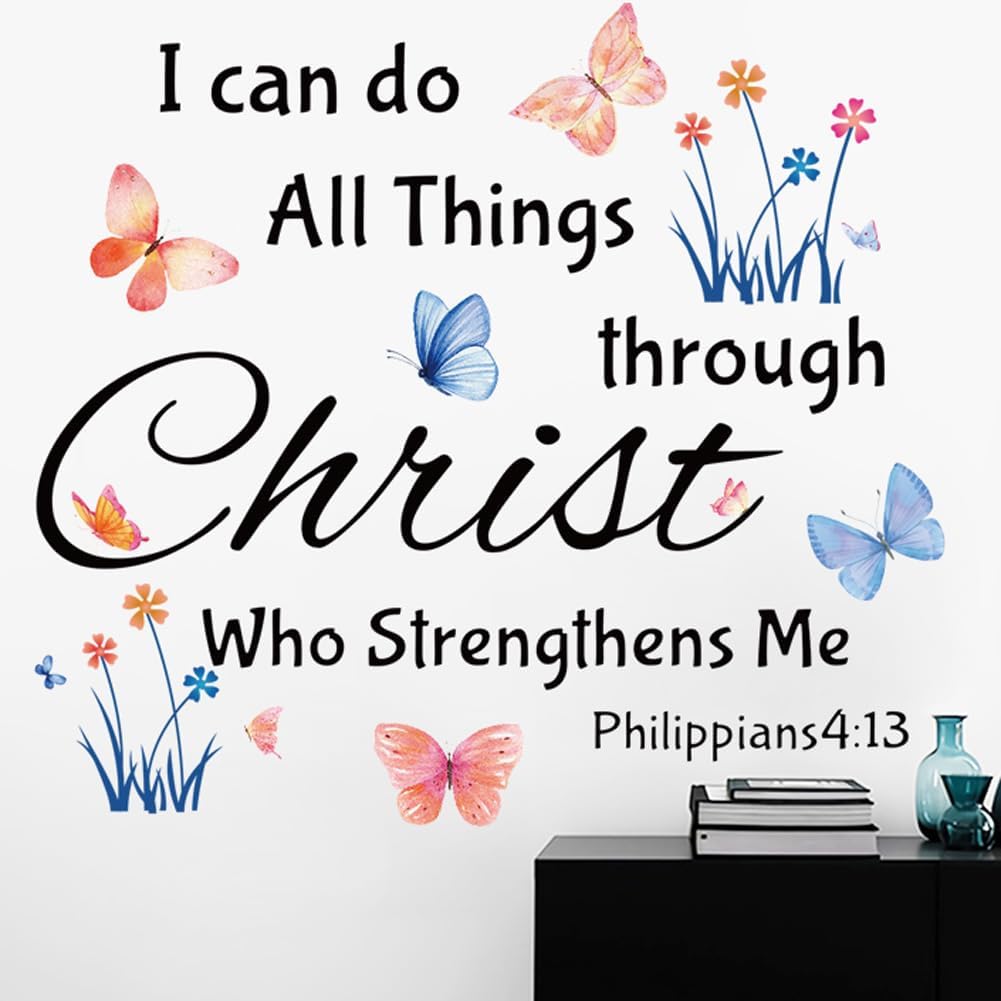 Inspirational Wall Stickers Bible Verse Quotes I Can Do All Things Through Christ Who Strengthens Me Wall Decals Vinyl Art for Living Room Bedroom Classroom Playroom Nursery Room Decor